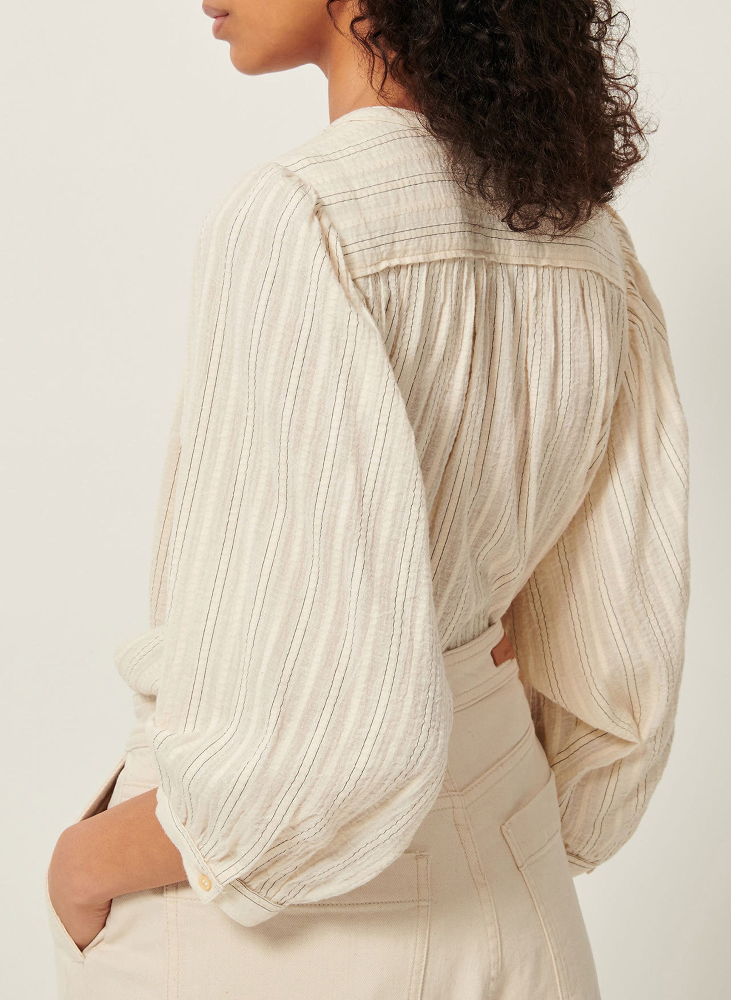 Chemise ample col mao en coton bio a view SESSUN Beige