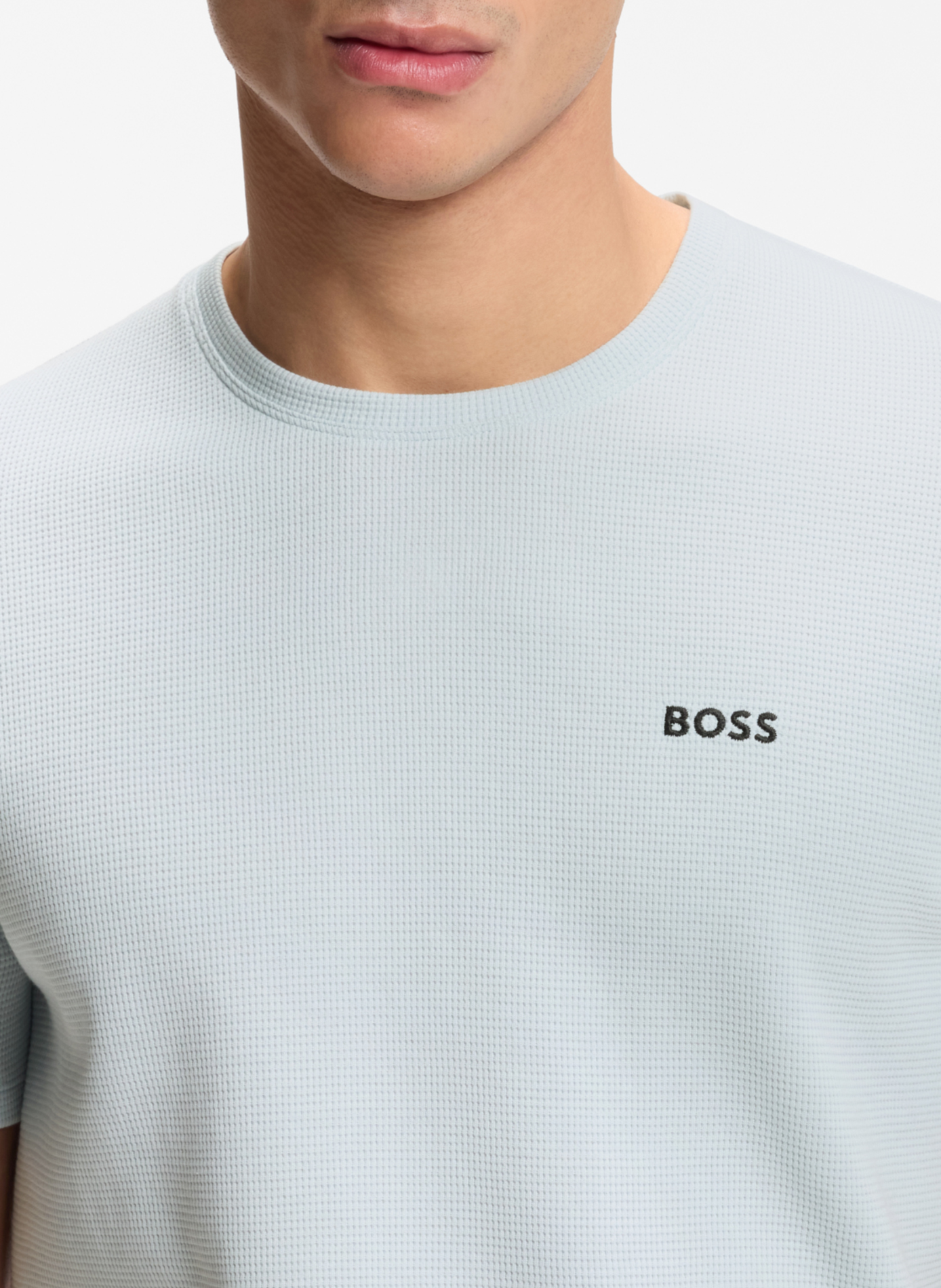 Camiseta de cuello redondo en mezcla de algodón piqué BOSS Azul