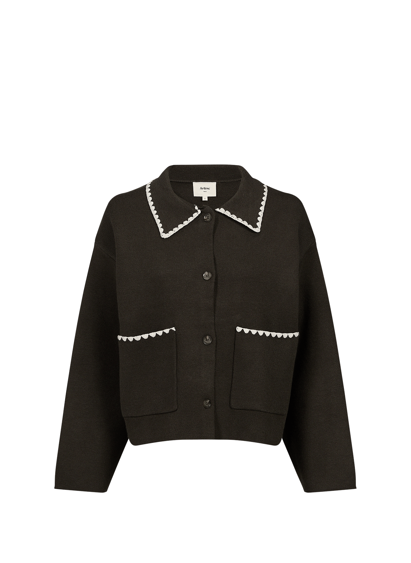 Straight cardigan with embroidered edges ARTLOVE Khaki