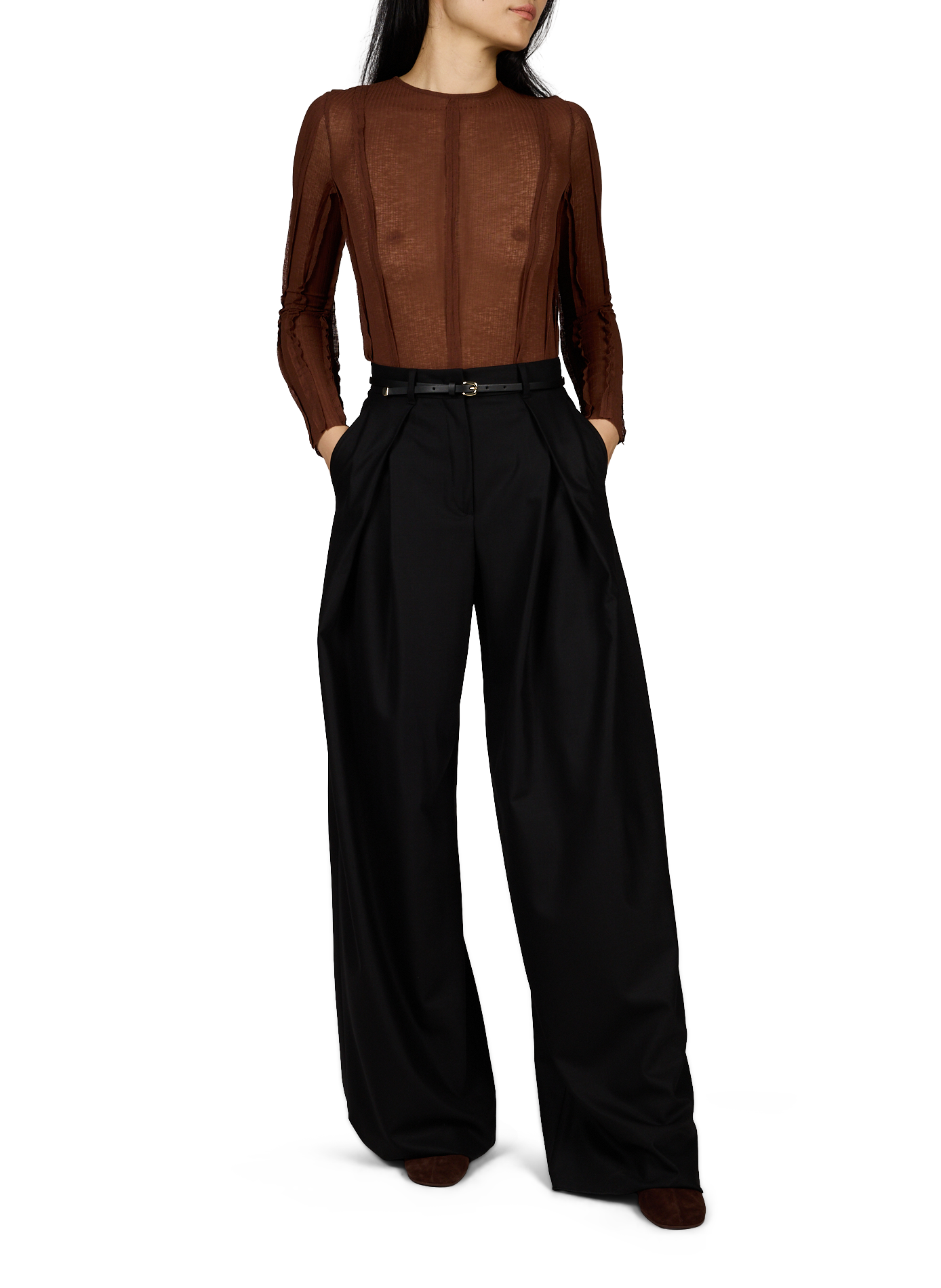 High-waisted wide-leg pants in blended wool MAX MARA STUDIO Black