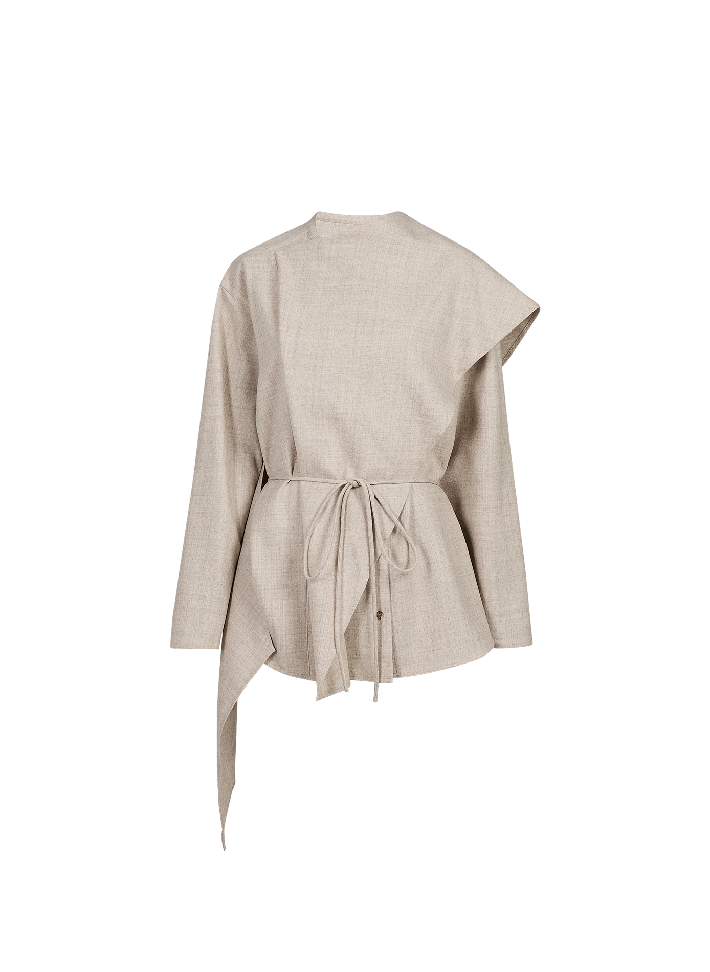 Mila oversized round neck jacket with asymmetric wool scarf LE 17 SEPTEMBRE Beige