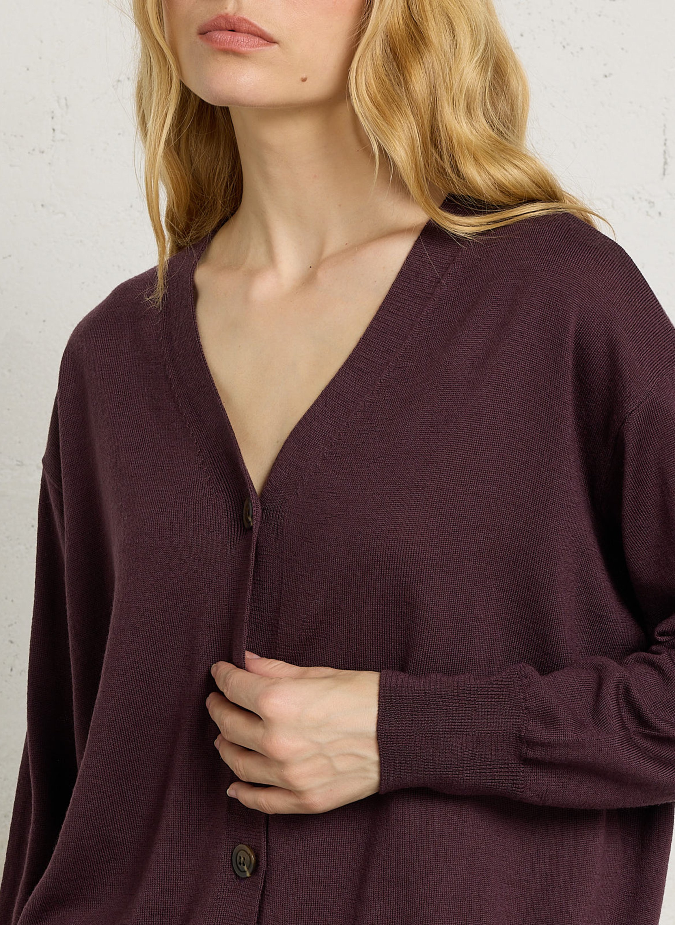 Gilet oversize col v en laine idem SOEUR Marron