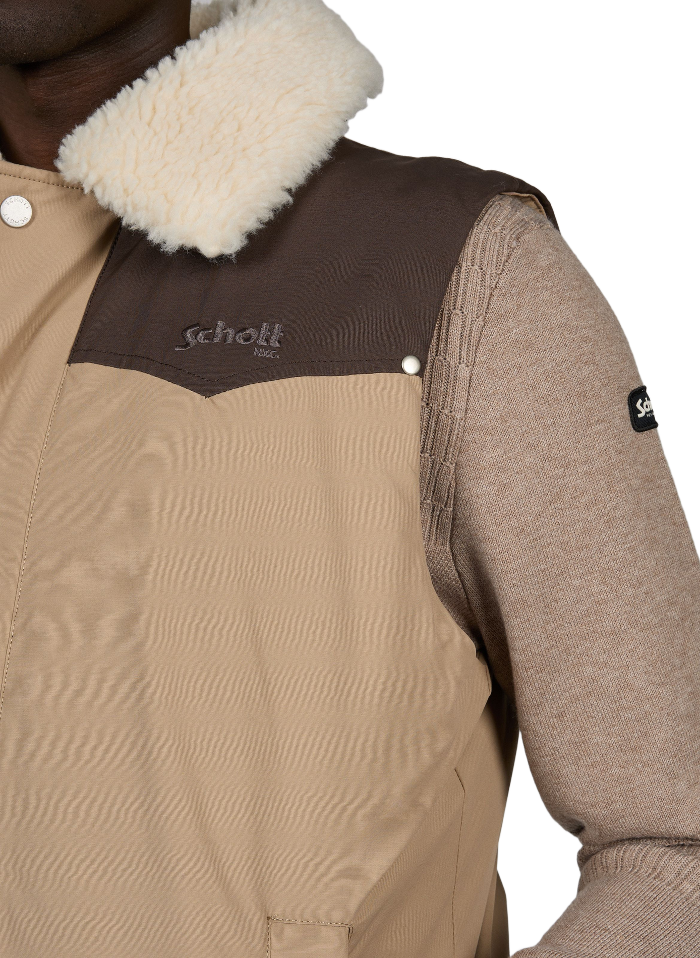 Baylerv straight sleeveless jacket in cotton blend SCHOTT Beige