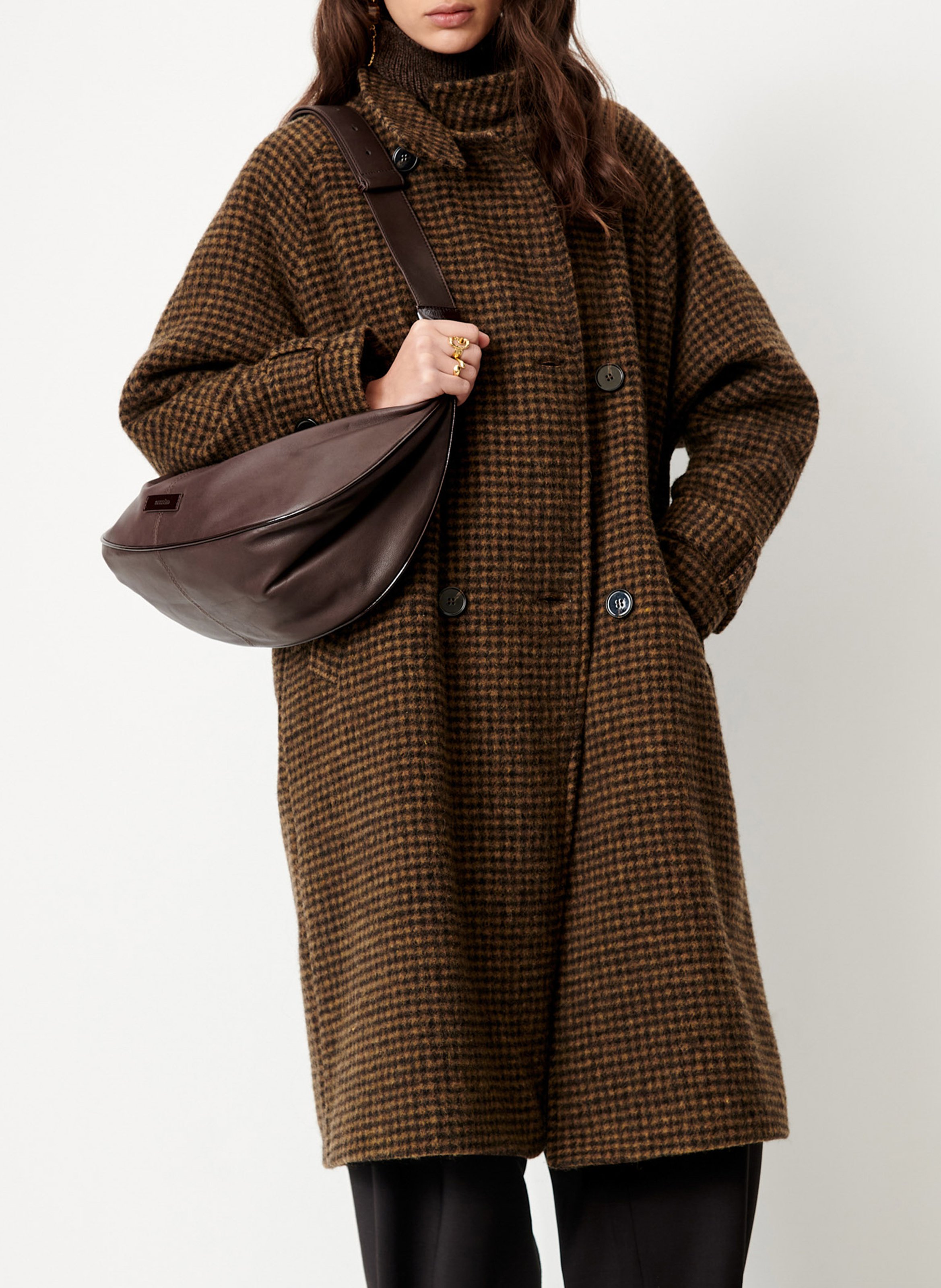Manteau col montant en laine mélangée bleechecks SESSUN Marron