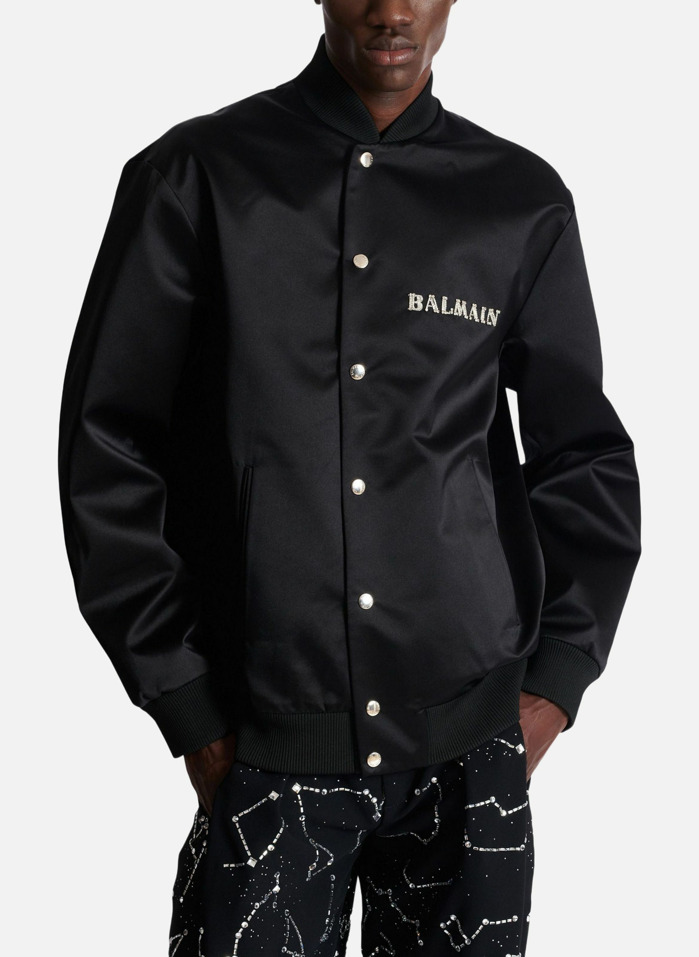 Bomber en satin brodé motif balmain galaxy BALMAIN Argent