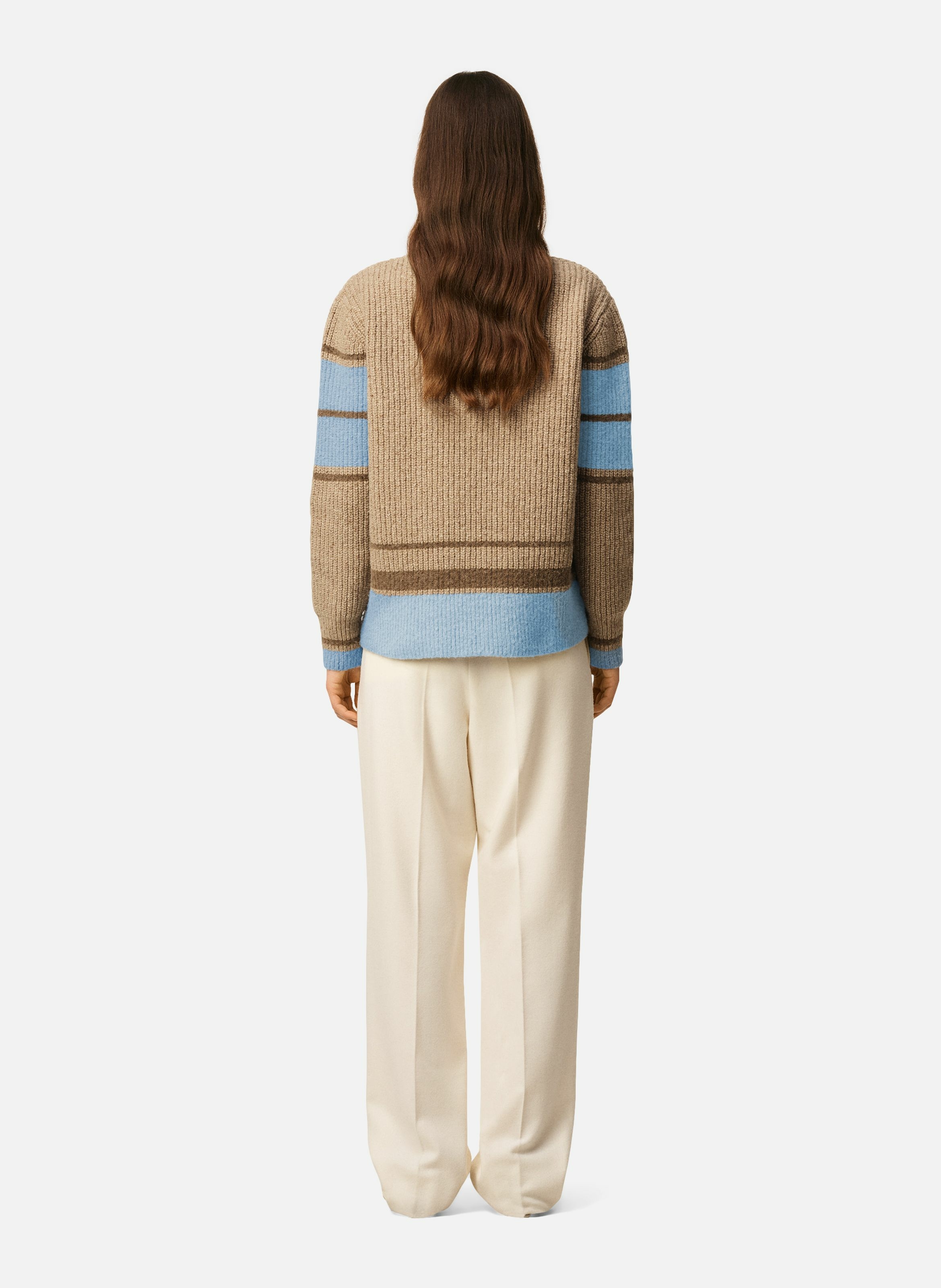 Pull college en laine côtelée unisexe AMI PARIS Marron