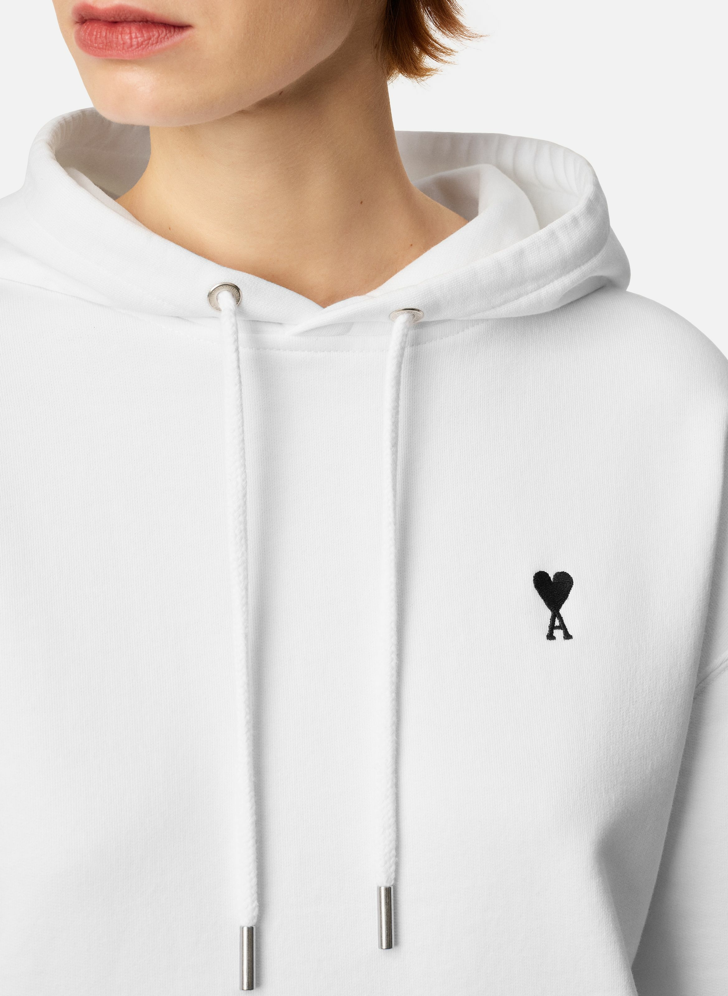Hoodie ami de coeur contrasté en coton AMI PARIS Blanc