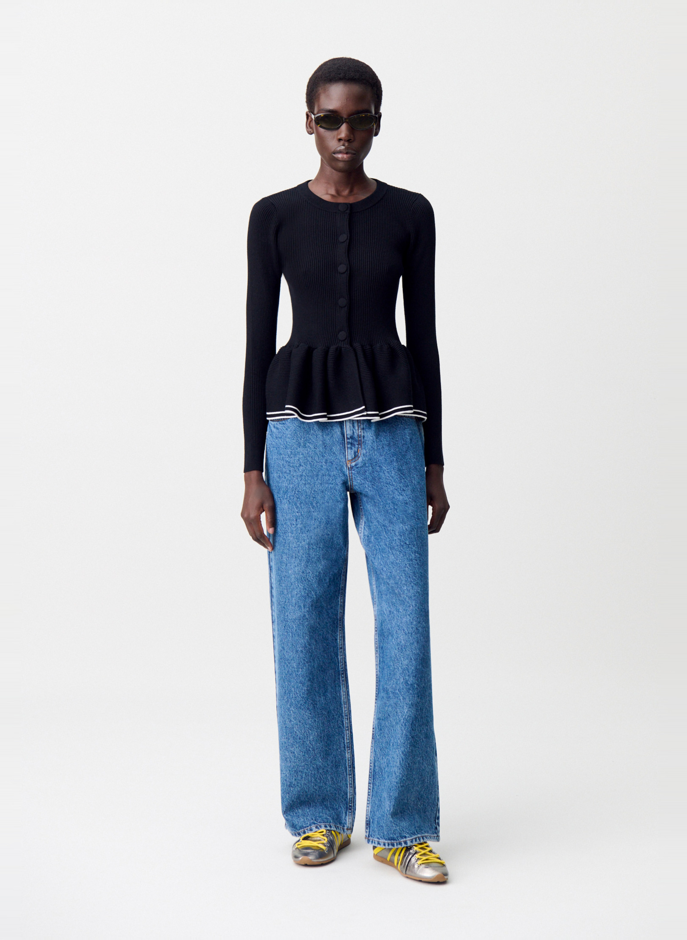 Cardigan côtelé moulant col rond mizuki CLAUDIE PIERLOT Noir