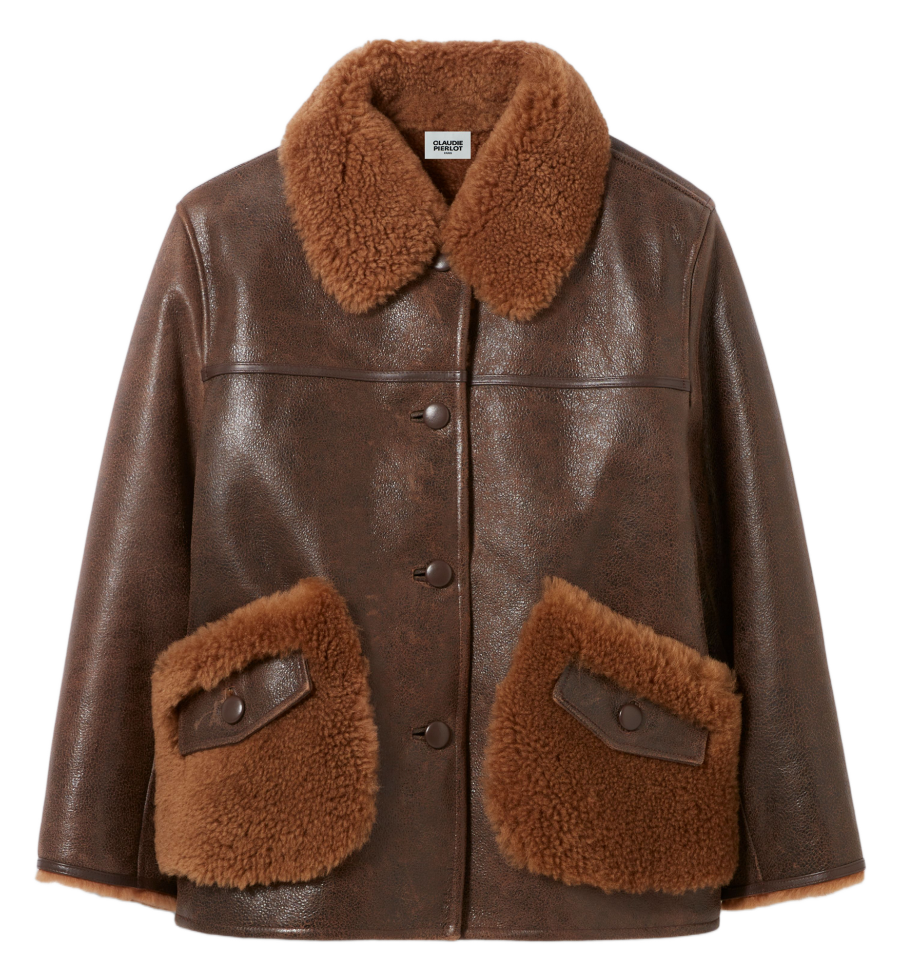 CLAUDIE PIERLOT Veste en cuir droite florita Marron
