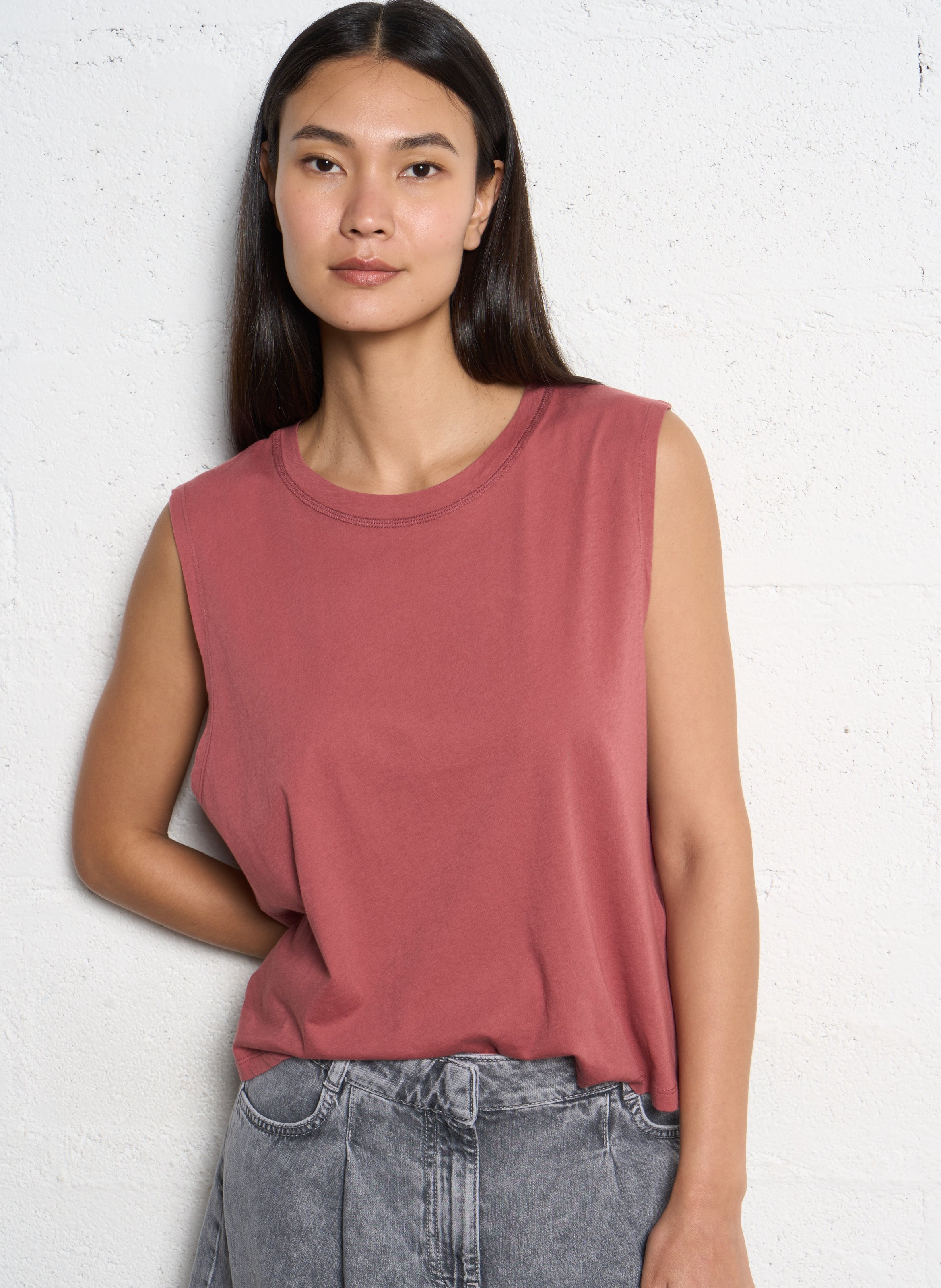 BA&SH Tee-shirt sans manches en coton shava Rose