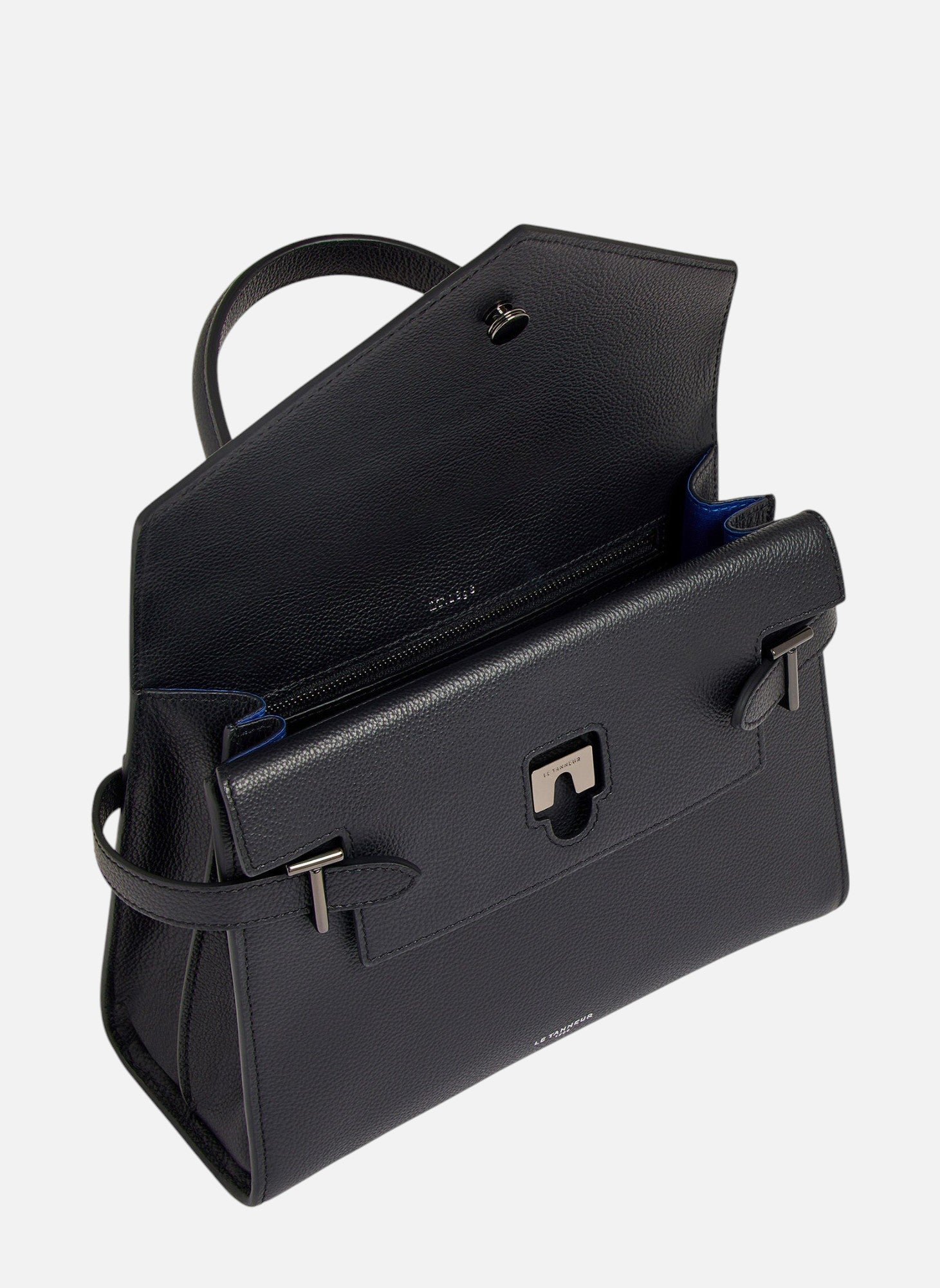 Sac à main double rabat moyen modèle Emilie en cuir grainé LE TANNEUR Noir