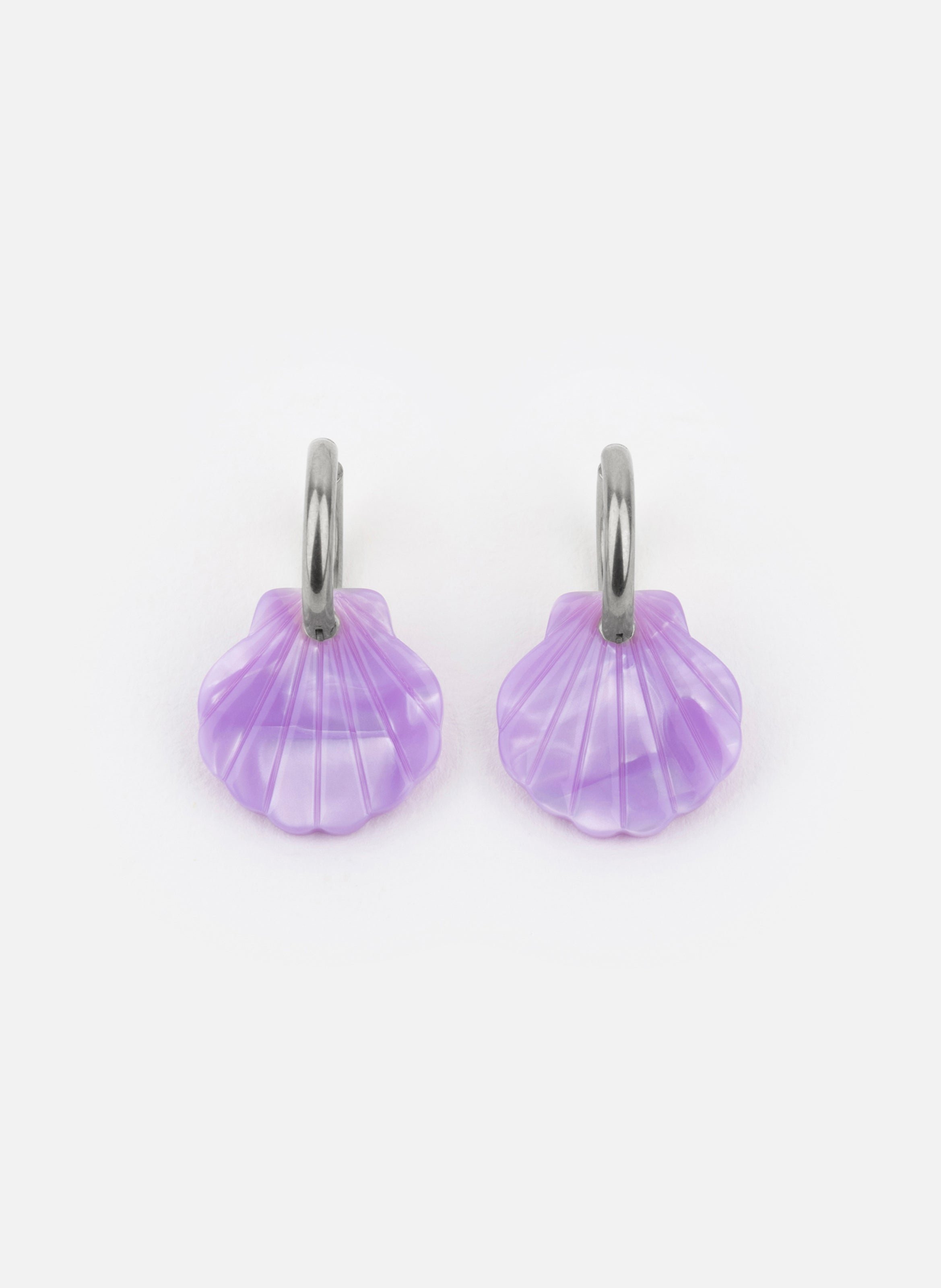 Boucles d'oreilles baby mermaid avec anneaux en acier inoxydable argenté KURAGE GINZA Violet