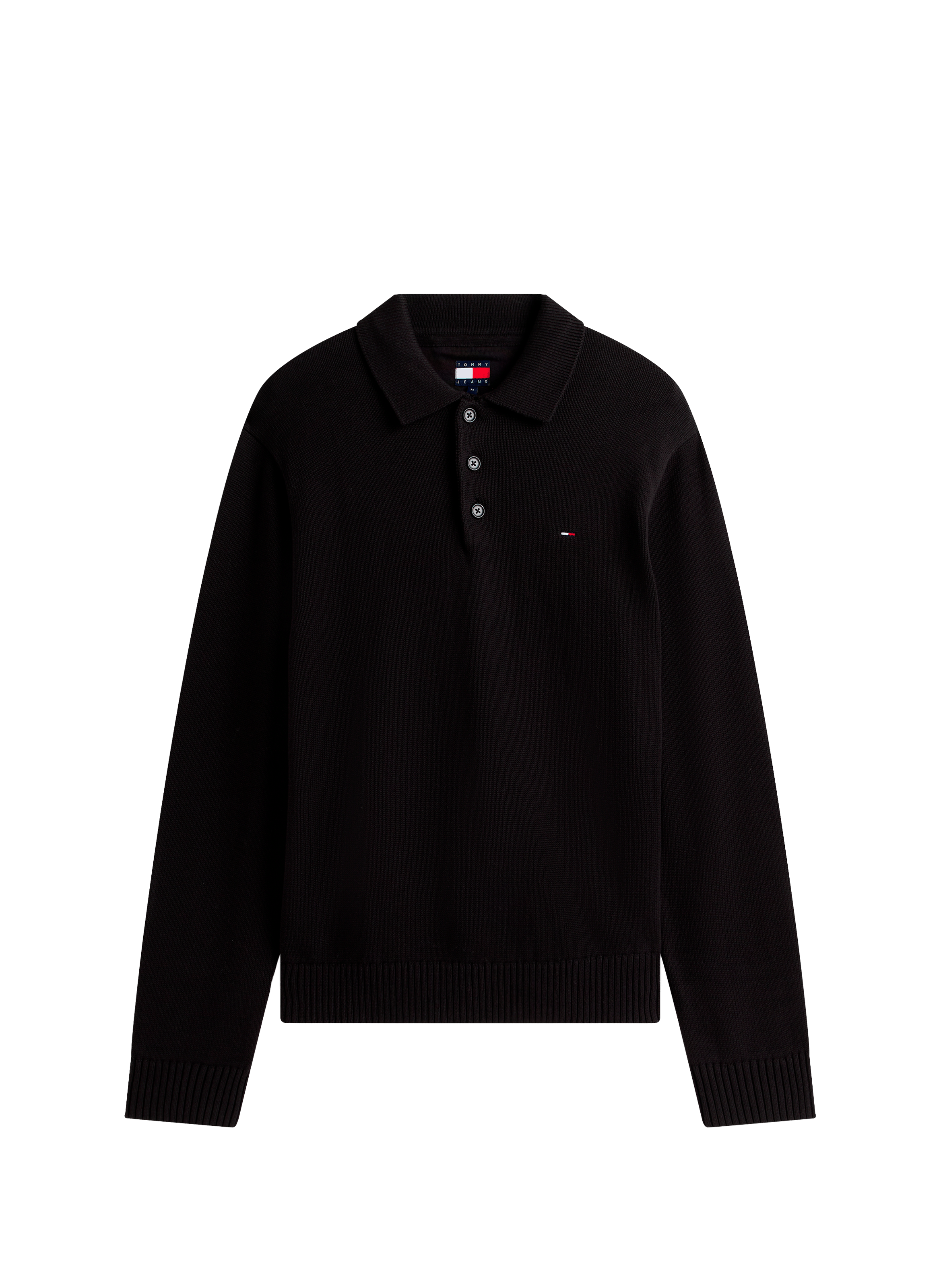 Cotton polo sweater with buttoned collar TOMMY HILFIGER Black
