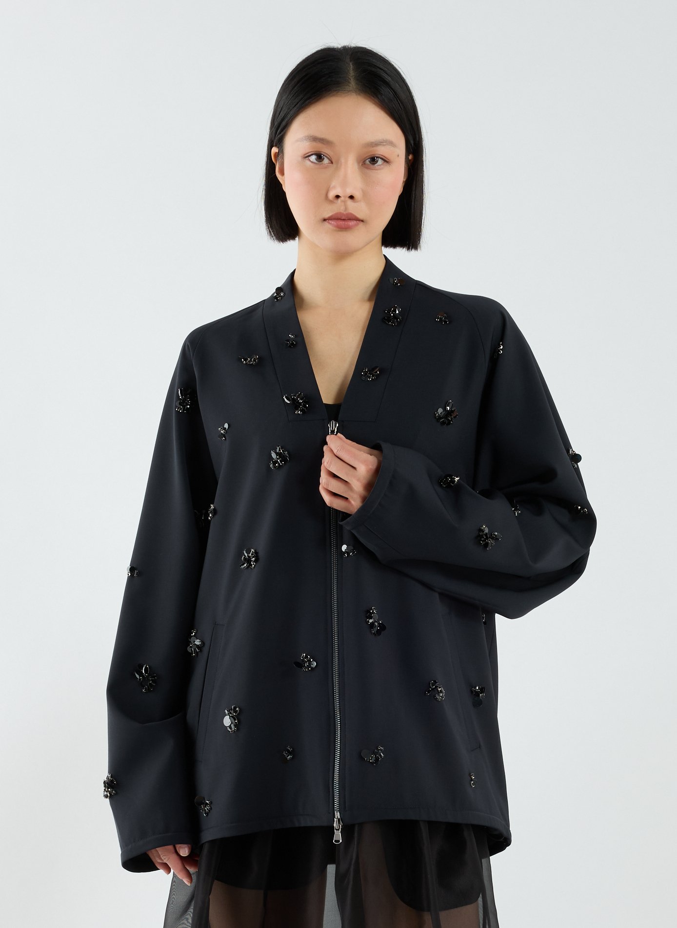 Veste droite col V à perles TIBI Bleu