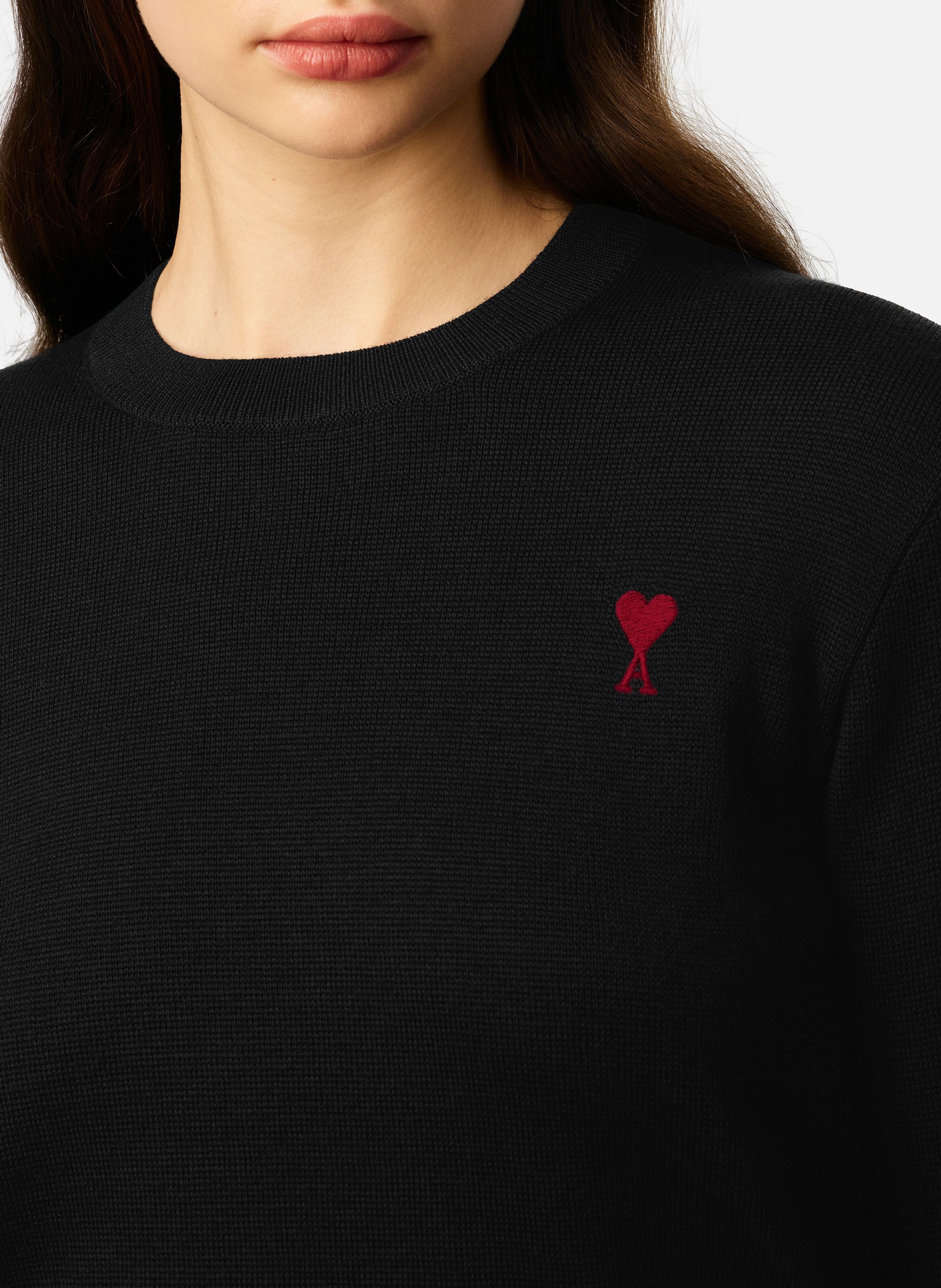 Pull col rond ami de coeur en laine AMI PARIS Noir
