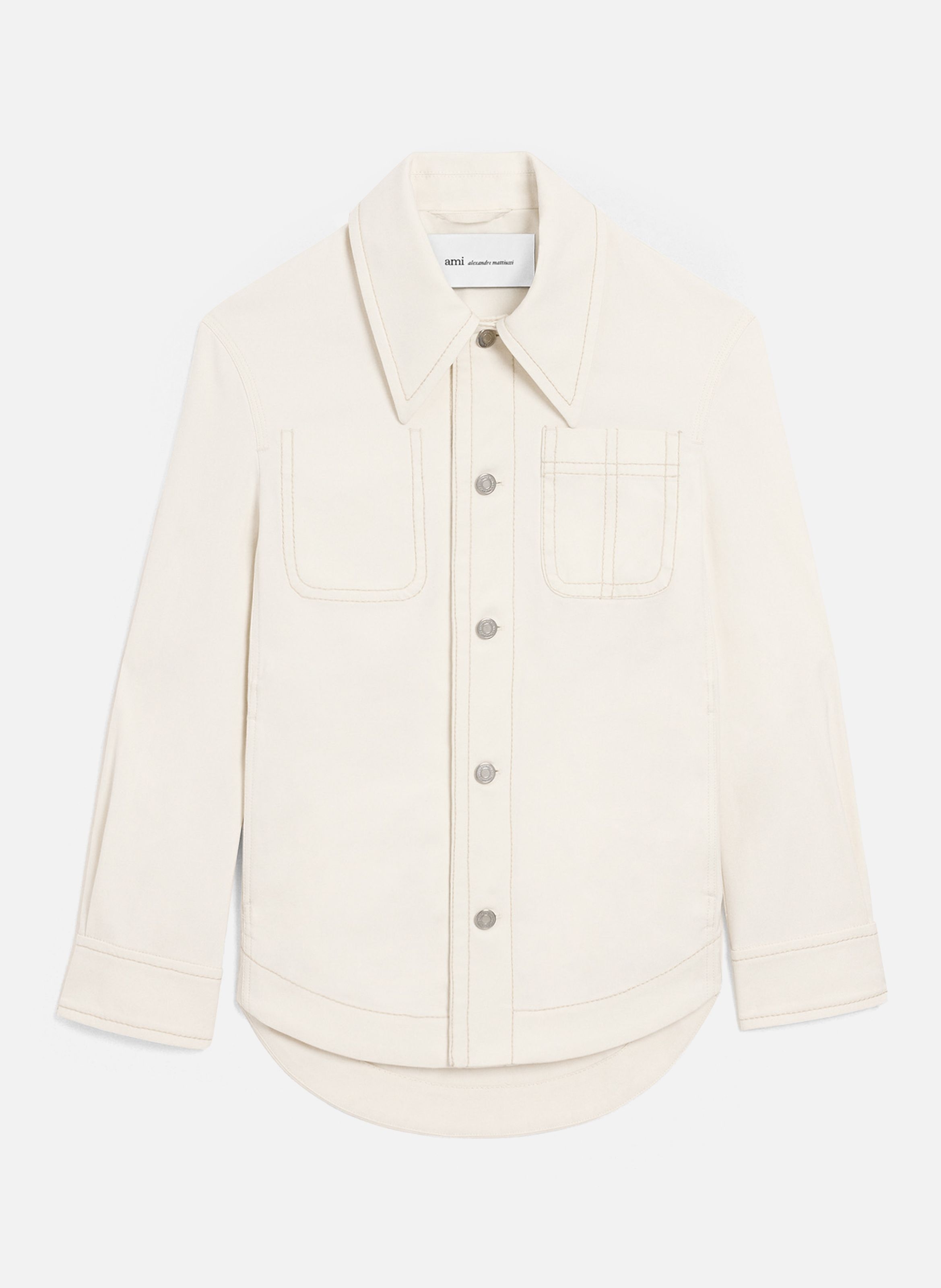 Veste worker boutonnée unisexe en coton AMI PARIS Blanc