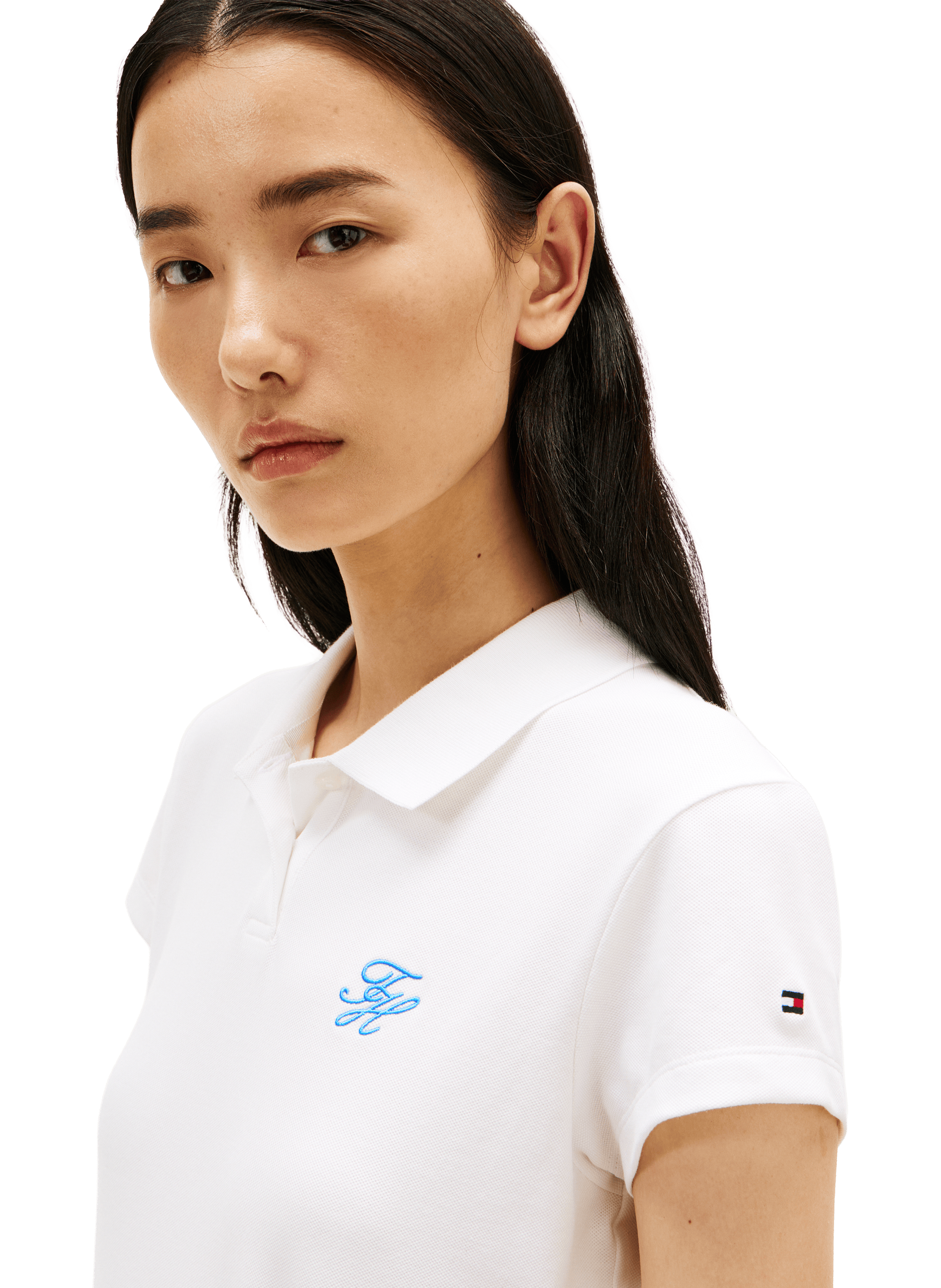 Polo slim brodé en coton mélangé TOMMY HILFIGER Blanc