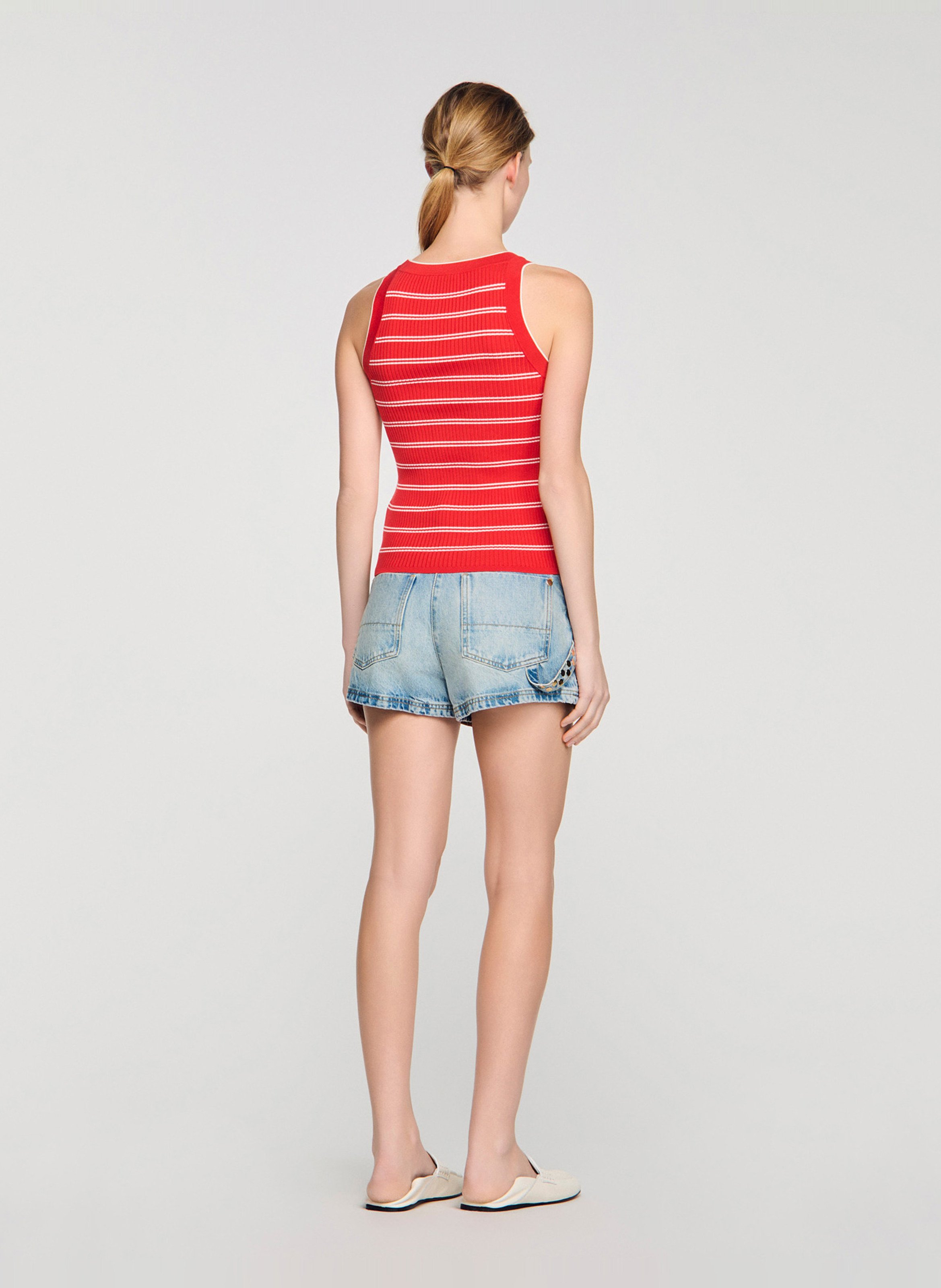 Pull col rond rayé SANDRO Rouge