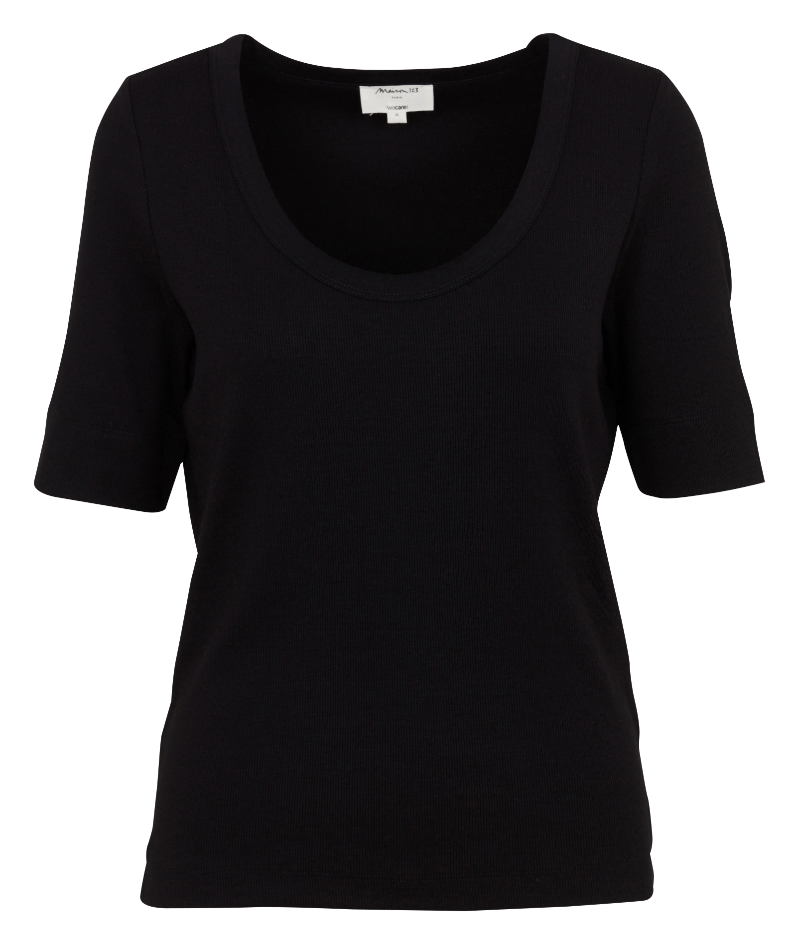 Tee-shirt col rond en coton mélangé lana MAISON 123 Noir