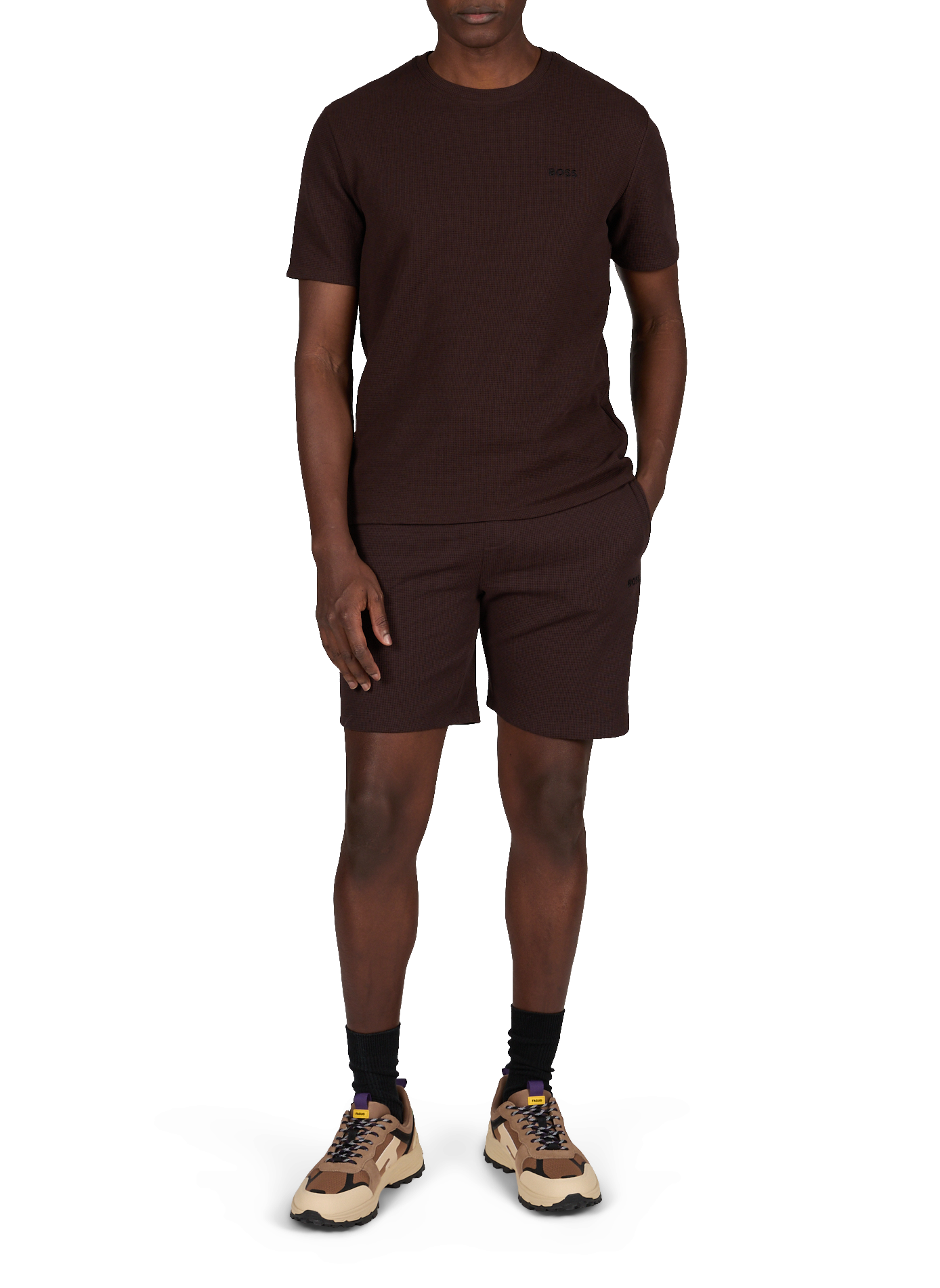 Short droit en coton piqué mélangé BOSS Marron