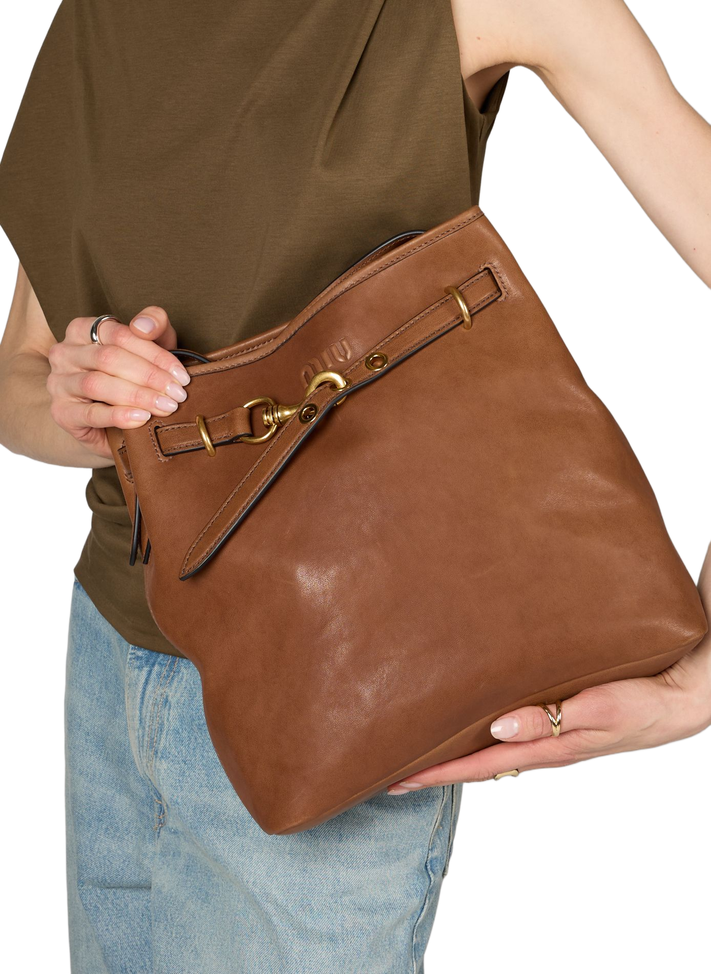 Grained leather bucket bag MIU MIU Brown