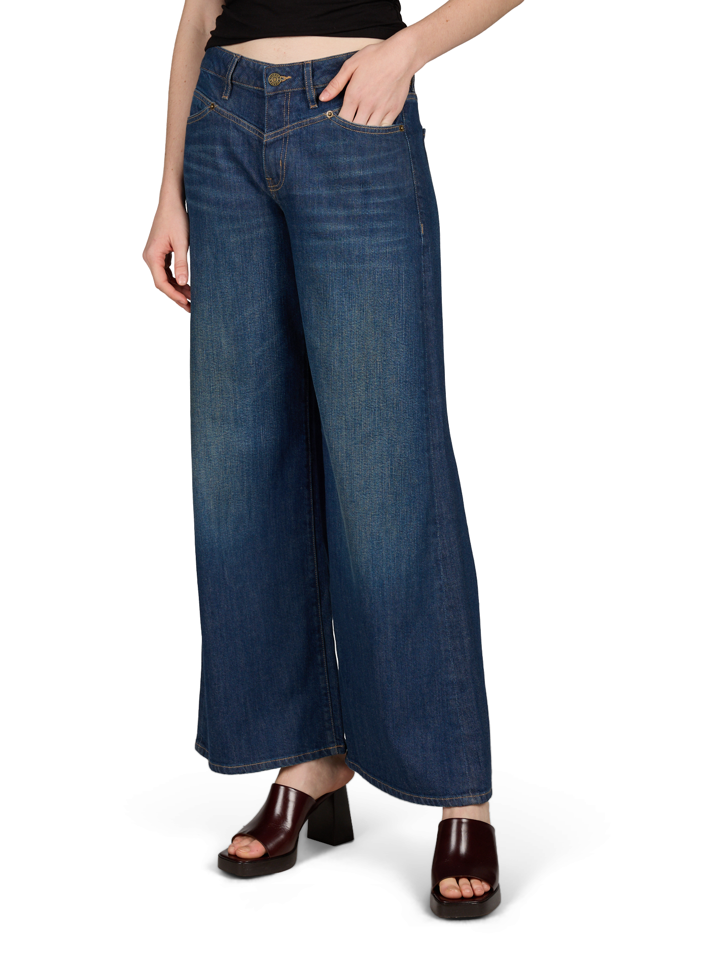 Wide cotton jeans GUESS Blue