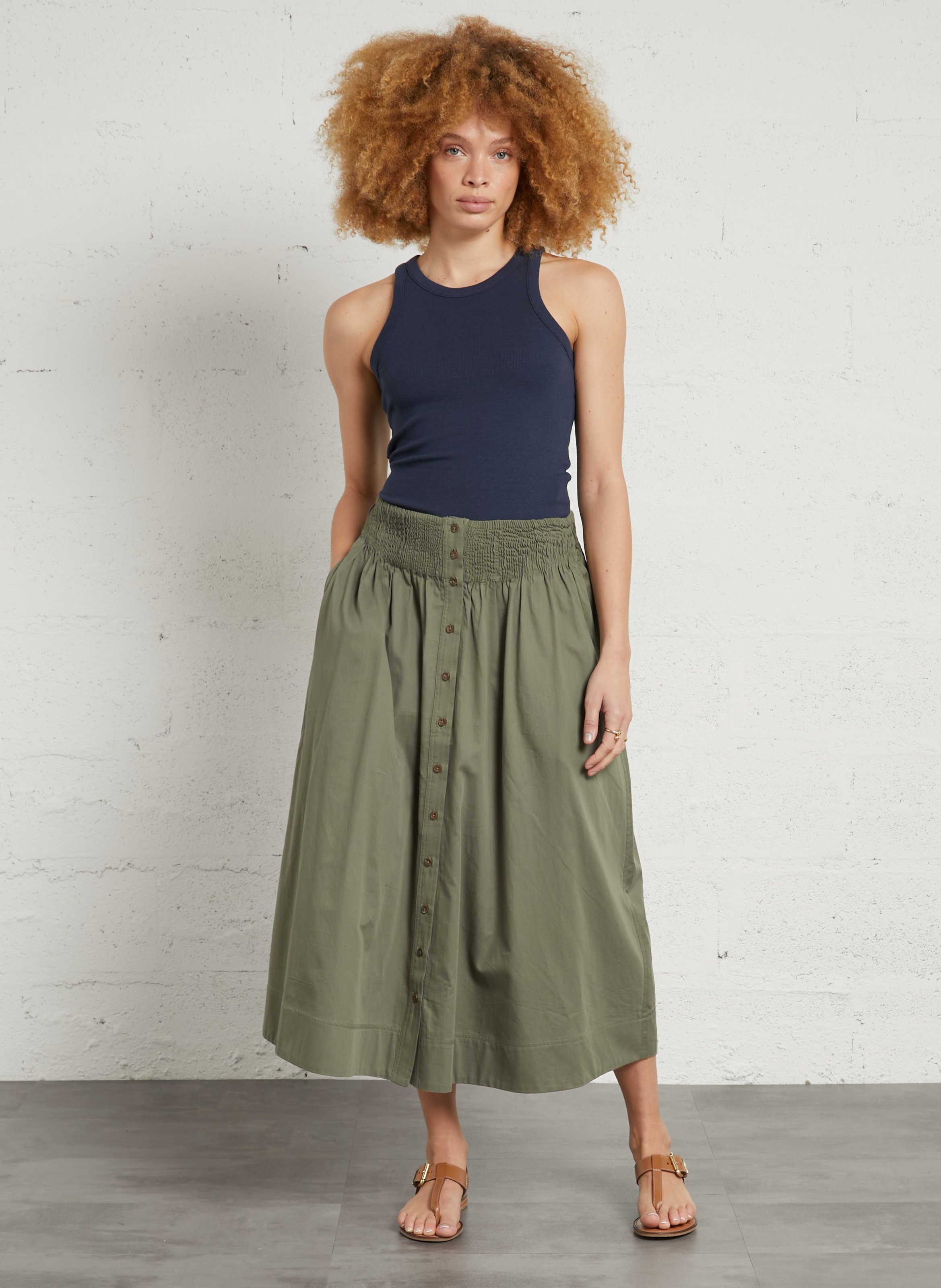 Jupe midi en coton orlando MAISON 123 Vert