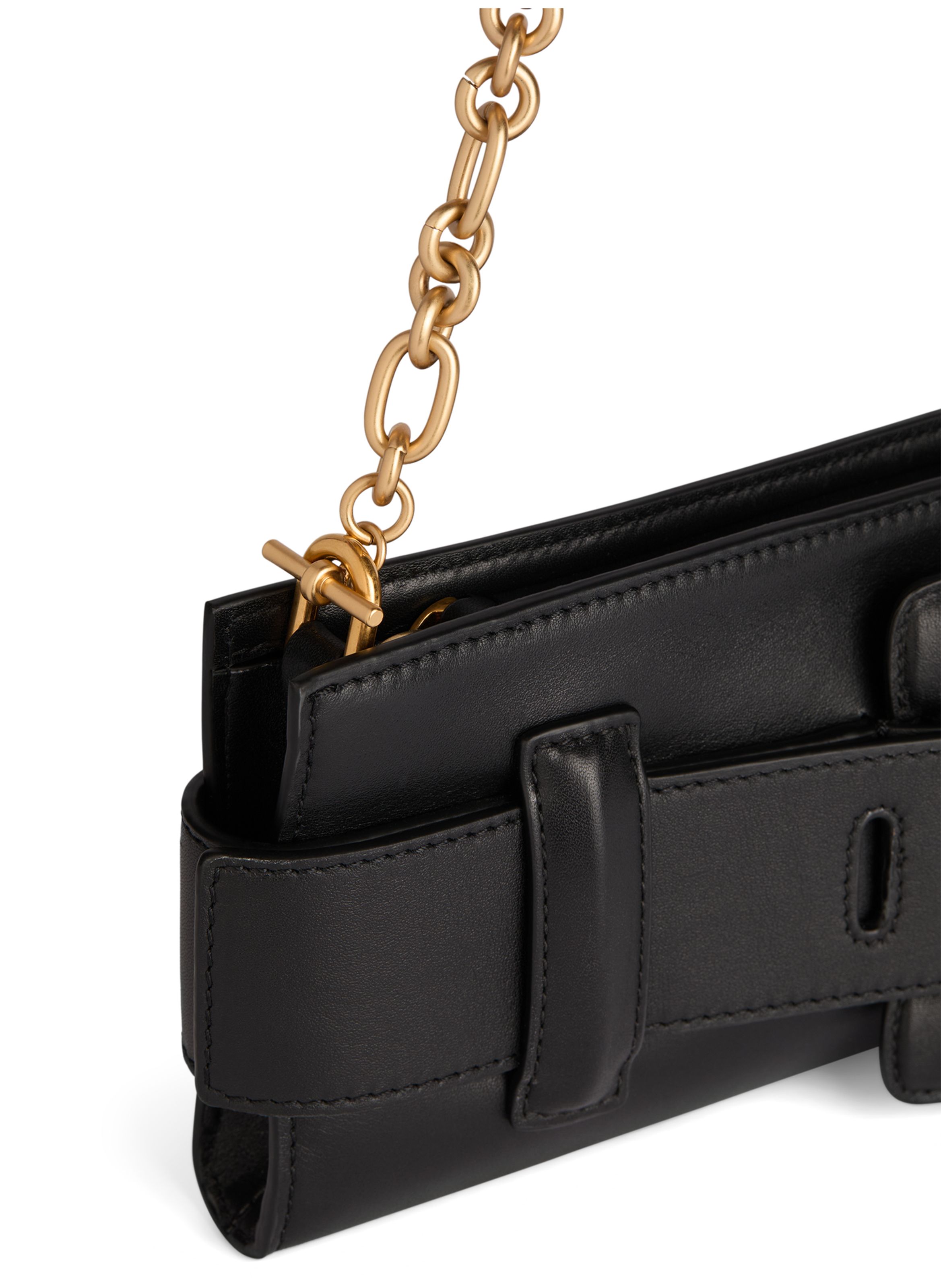Pochette anthem en cuir lisse BALMAIN Noir