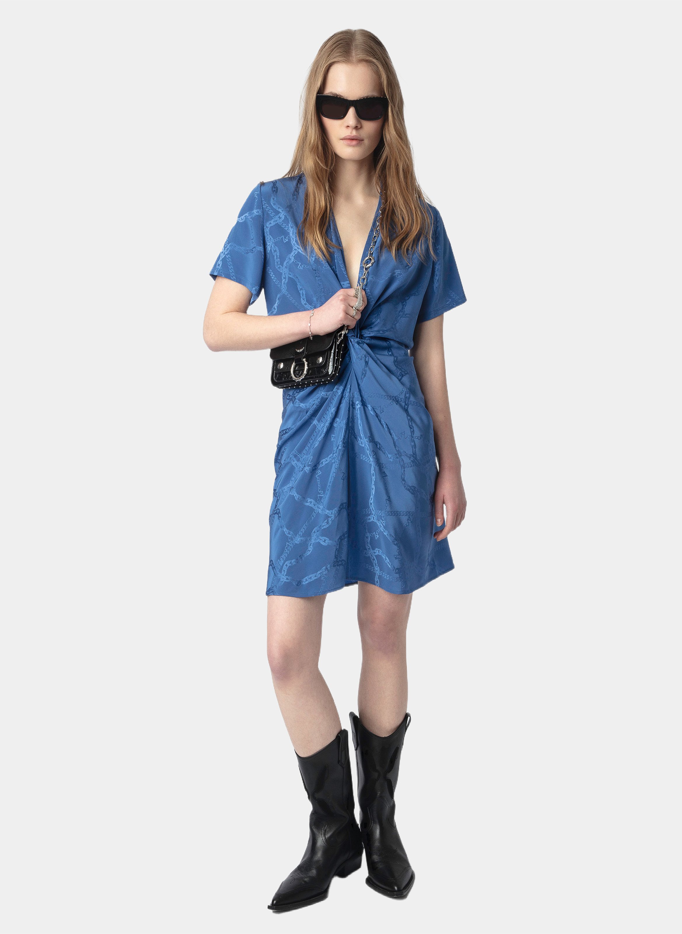 Kurzes Seidenkleid mit V-Ausschnitt in Rosé. ZADIG&VOLTAIRE Blau