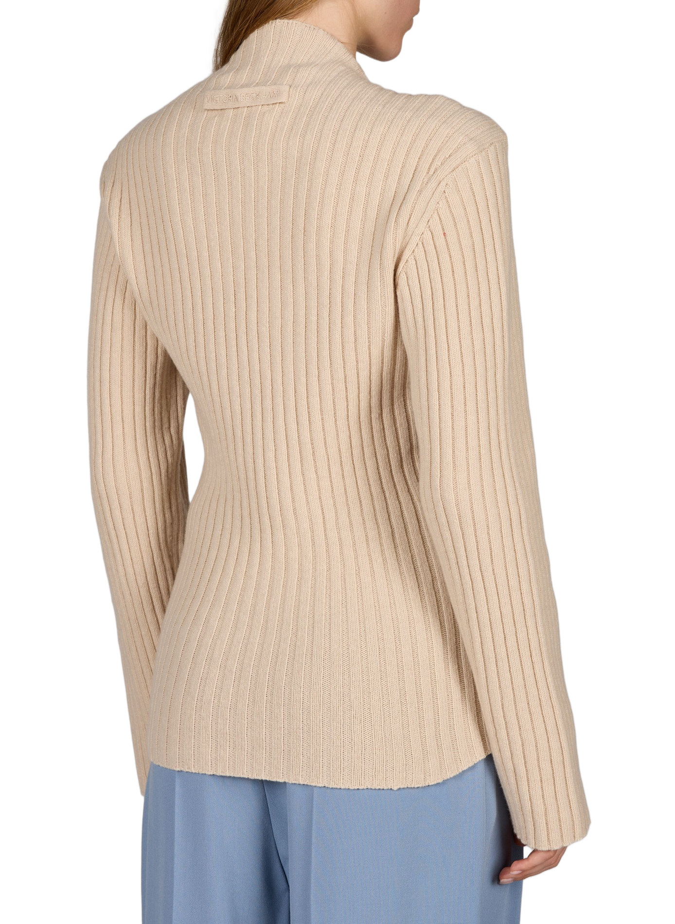 Gerader Rundhalsausschnitt-Pullover aus Wolle und Kaschmir-Mischung VICTORIA BECKHAM Beige