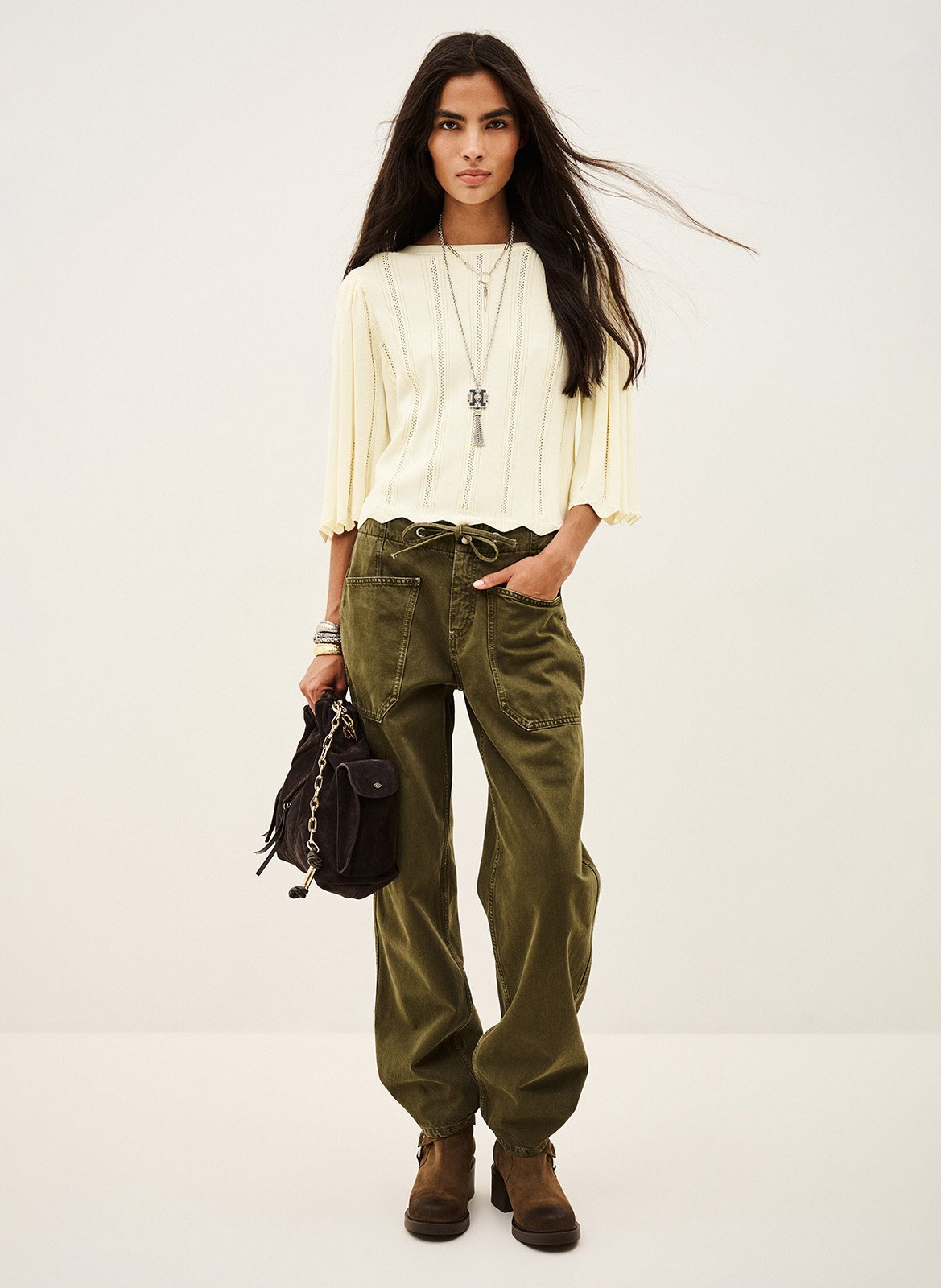 Top met 3/4-mouwen in ajourbreisel Soren BA&SH Beige