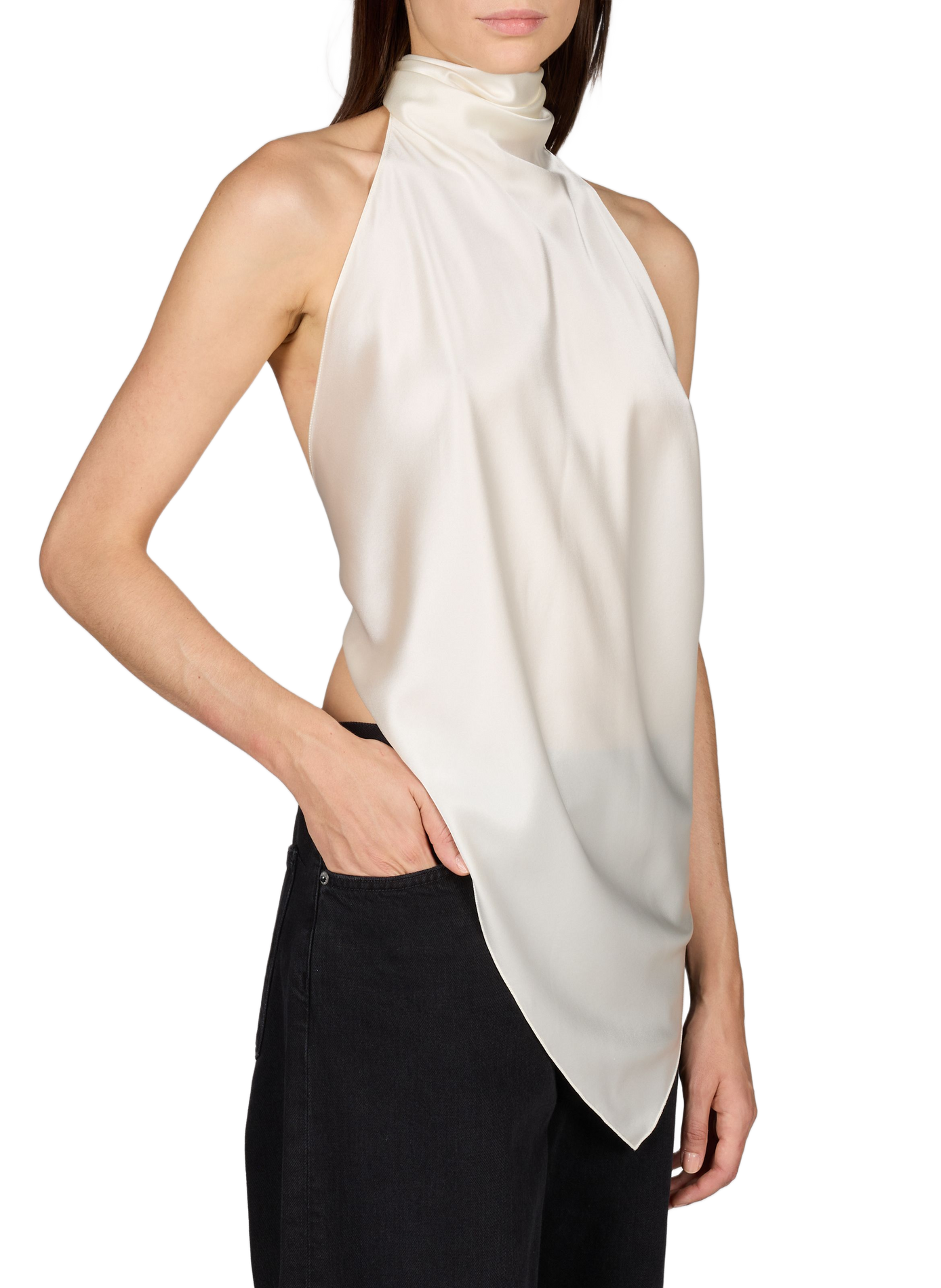 Silk crossover backless top with tie. HELMUT LANG Beige