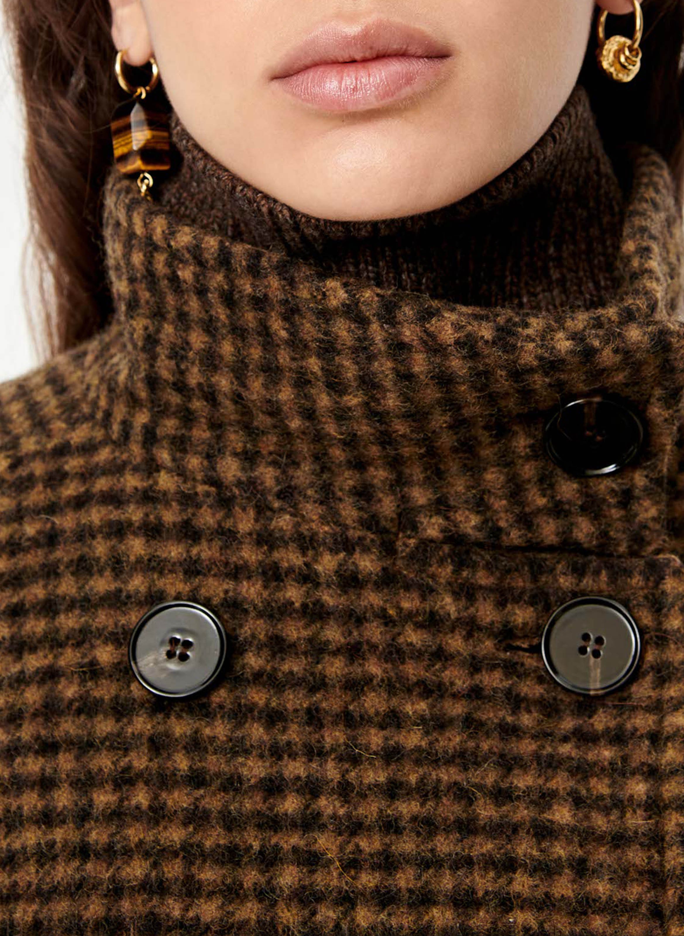 Manteau col montant en laine mélangée bleechecks SESSUN Marron