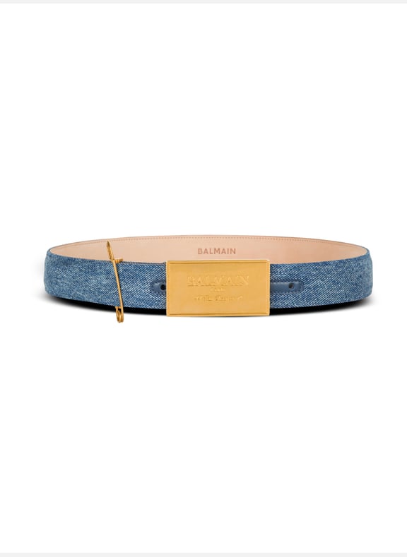 Ceinture en denim avec épingle à nourrice Bleu by BALMAIN BALMAIN Ceinture en denim avec épingle à nourrice Bleu