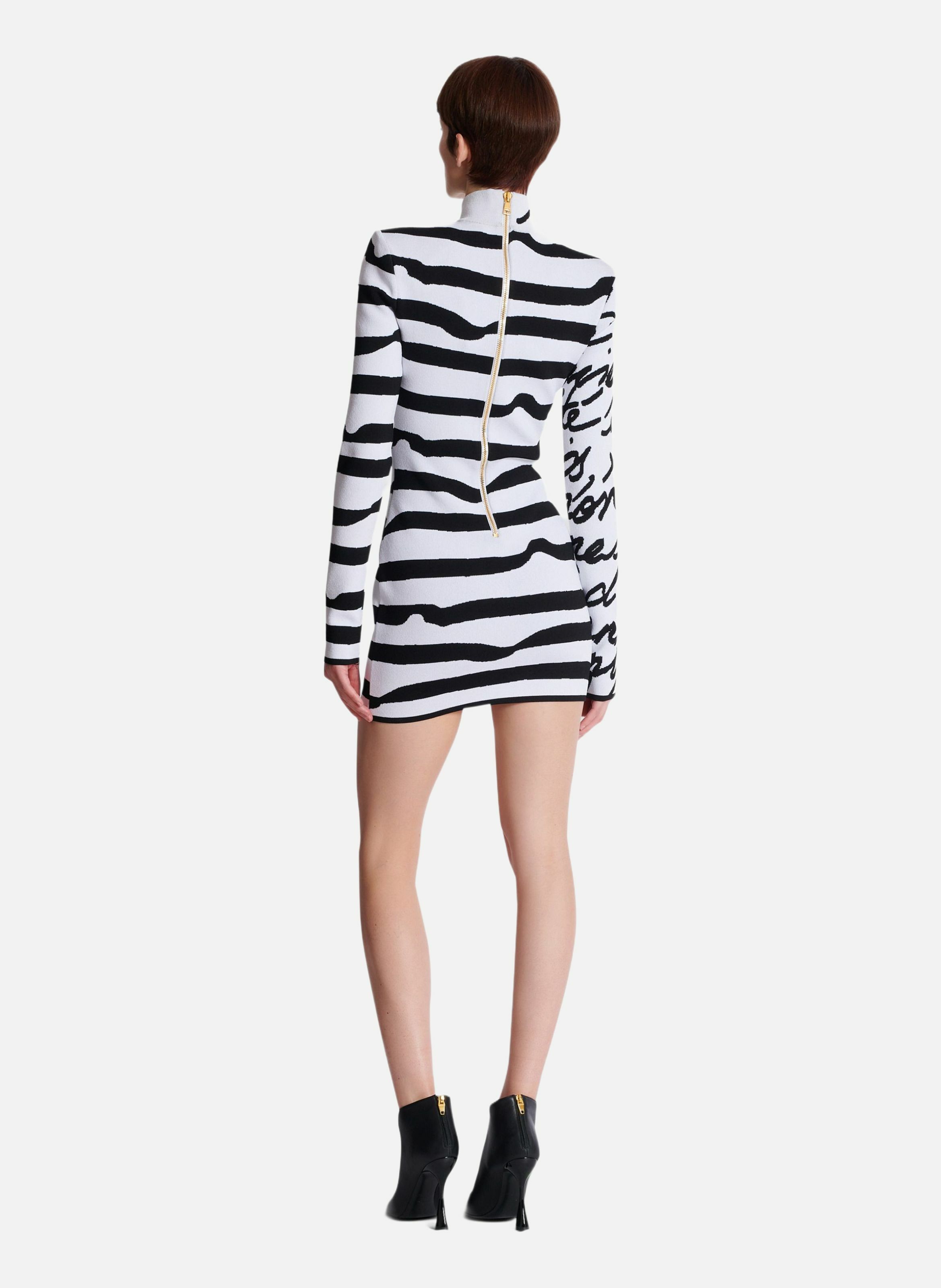 Robe en maille jacquard « lettre d'amour » marinière BALMAIN Blanc