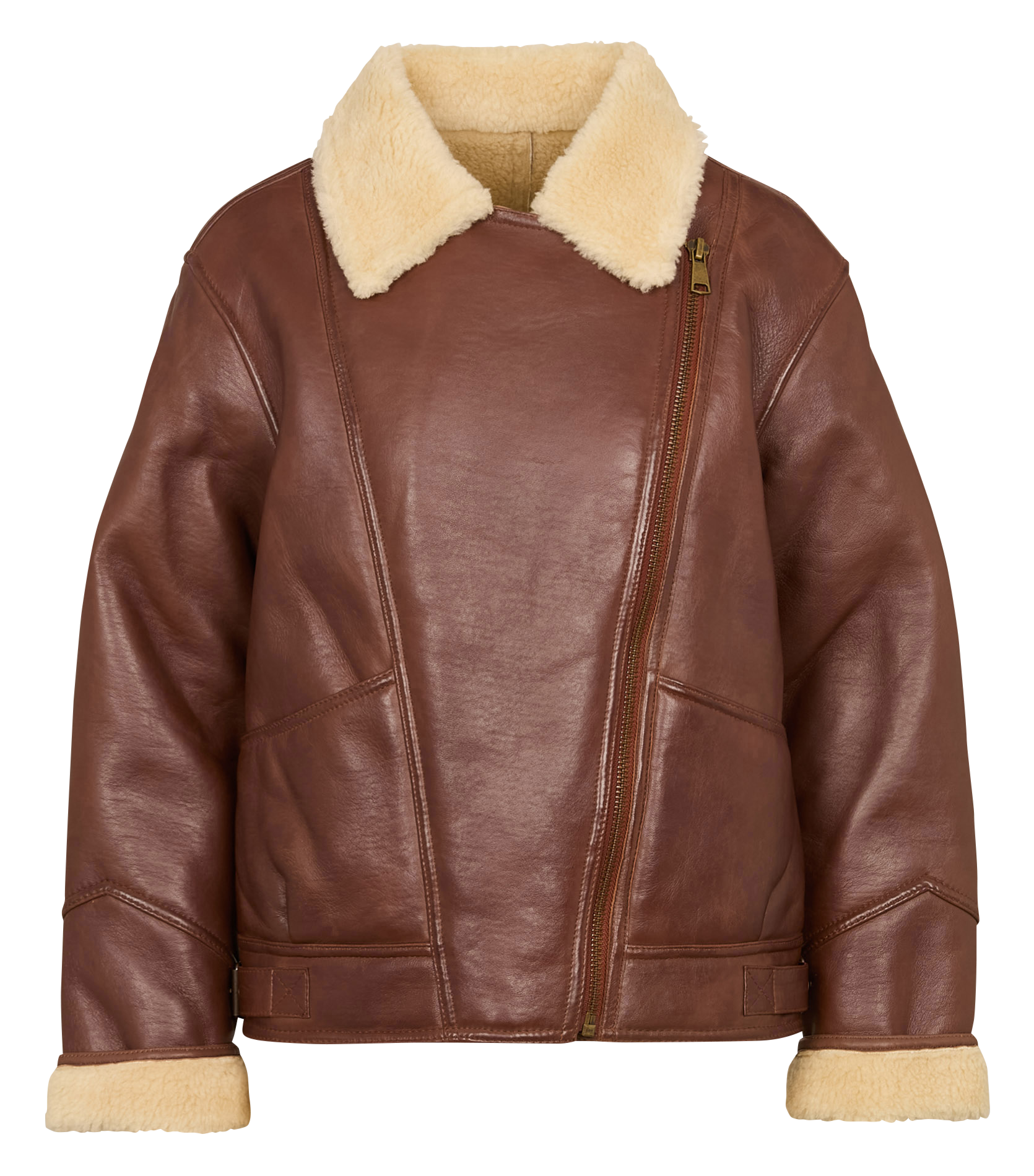 Veste droite en cuir folio MAISON 123 Marron