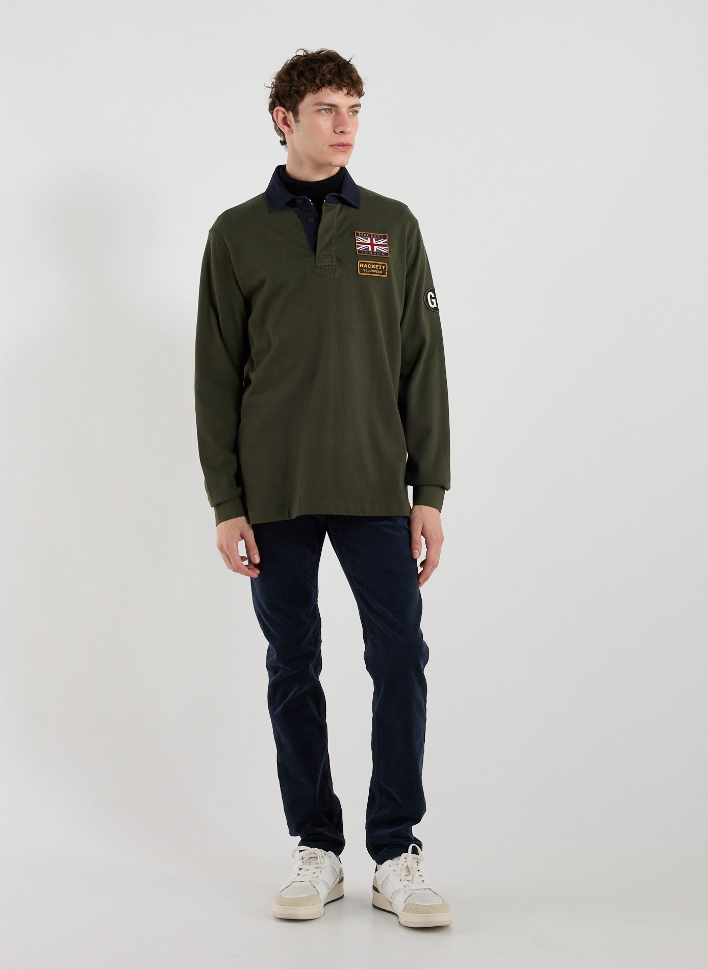 Embroidered long-sleeve cotton polo HACKETT Green
