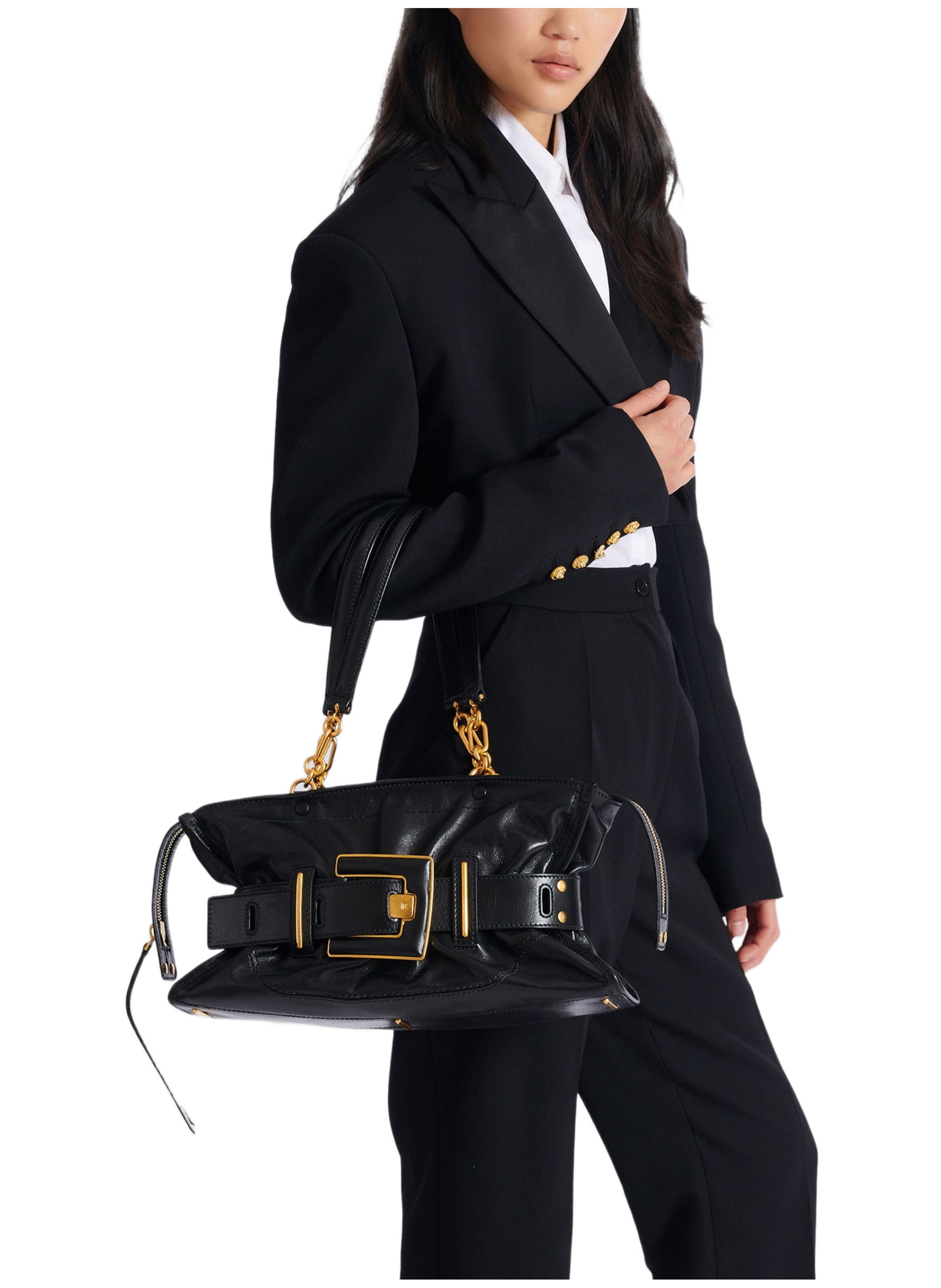 Sac anthem en cuir de veau BALMAIN Noir