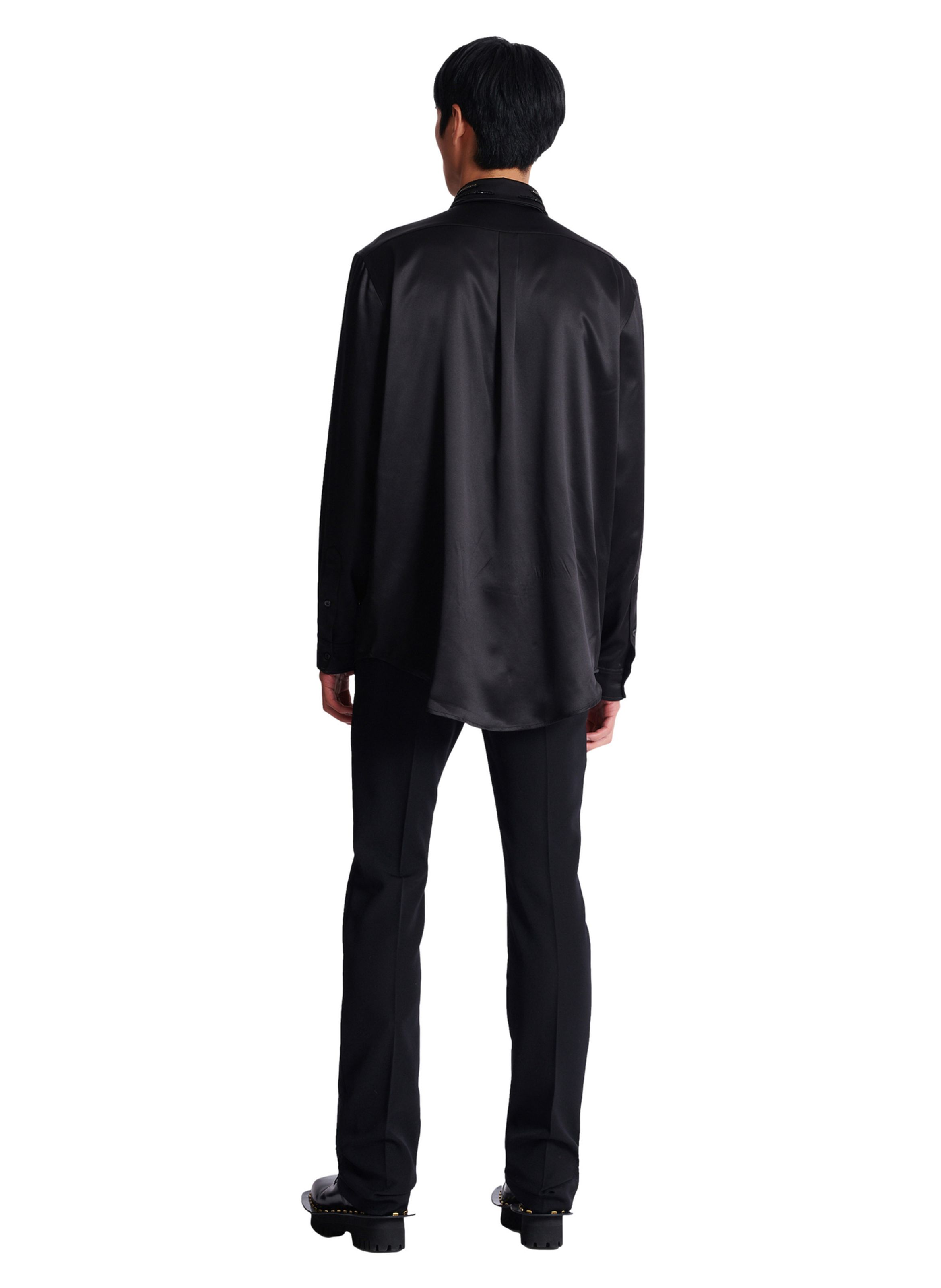 Chemise en soie à cristaux BALMAIN Noir
