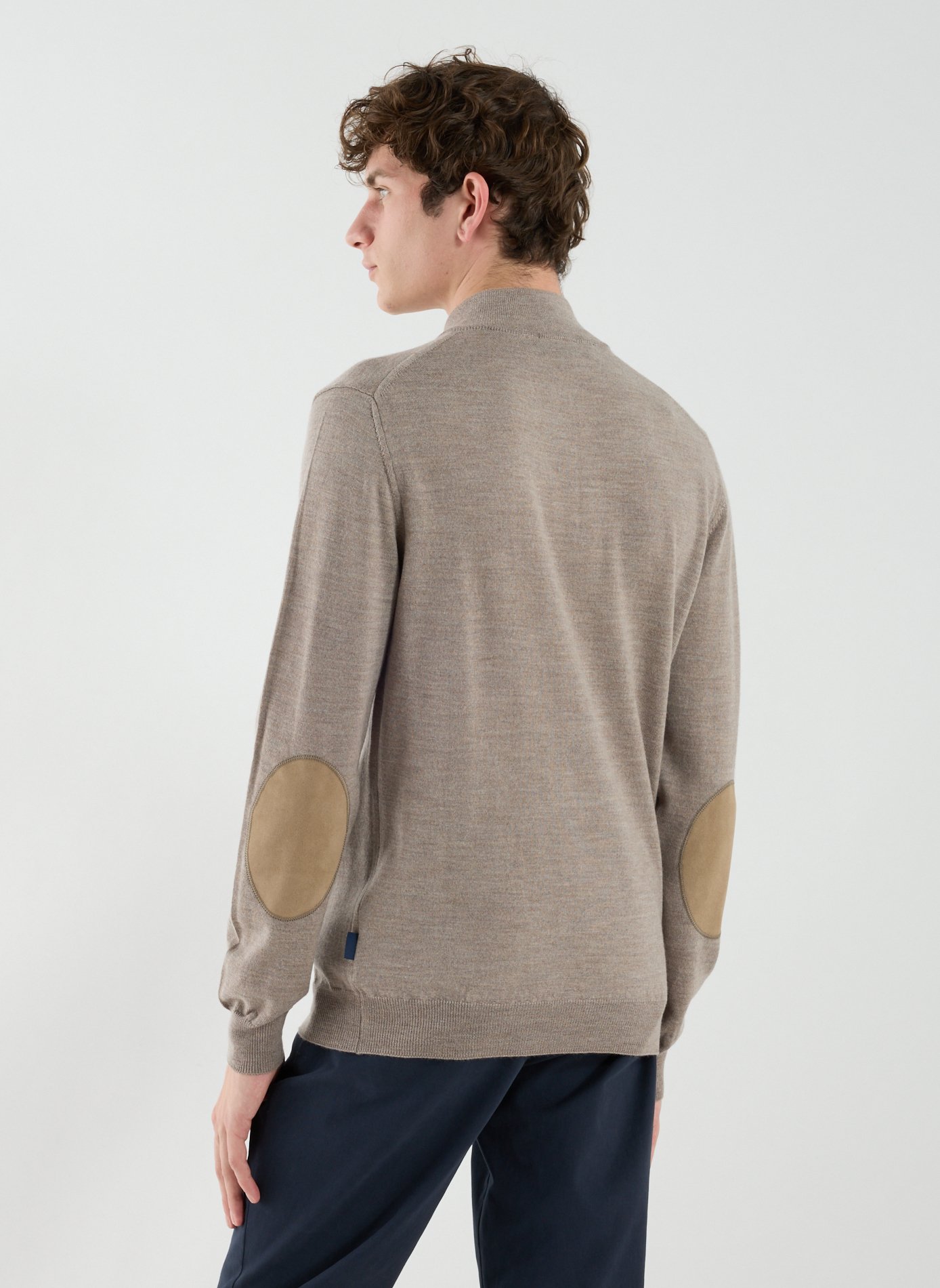 Pull col zippé en laine mérinos FACONNABLE Beige