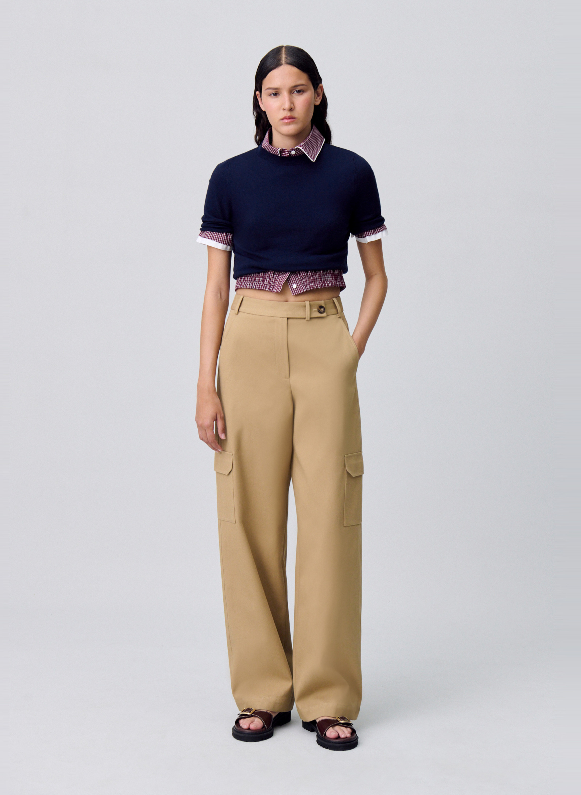 Pantalon large en coton CLAUDIE PIERLOT Beige