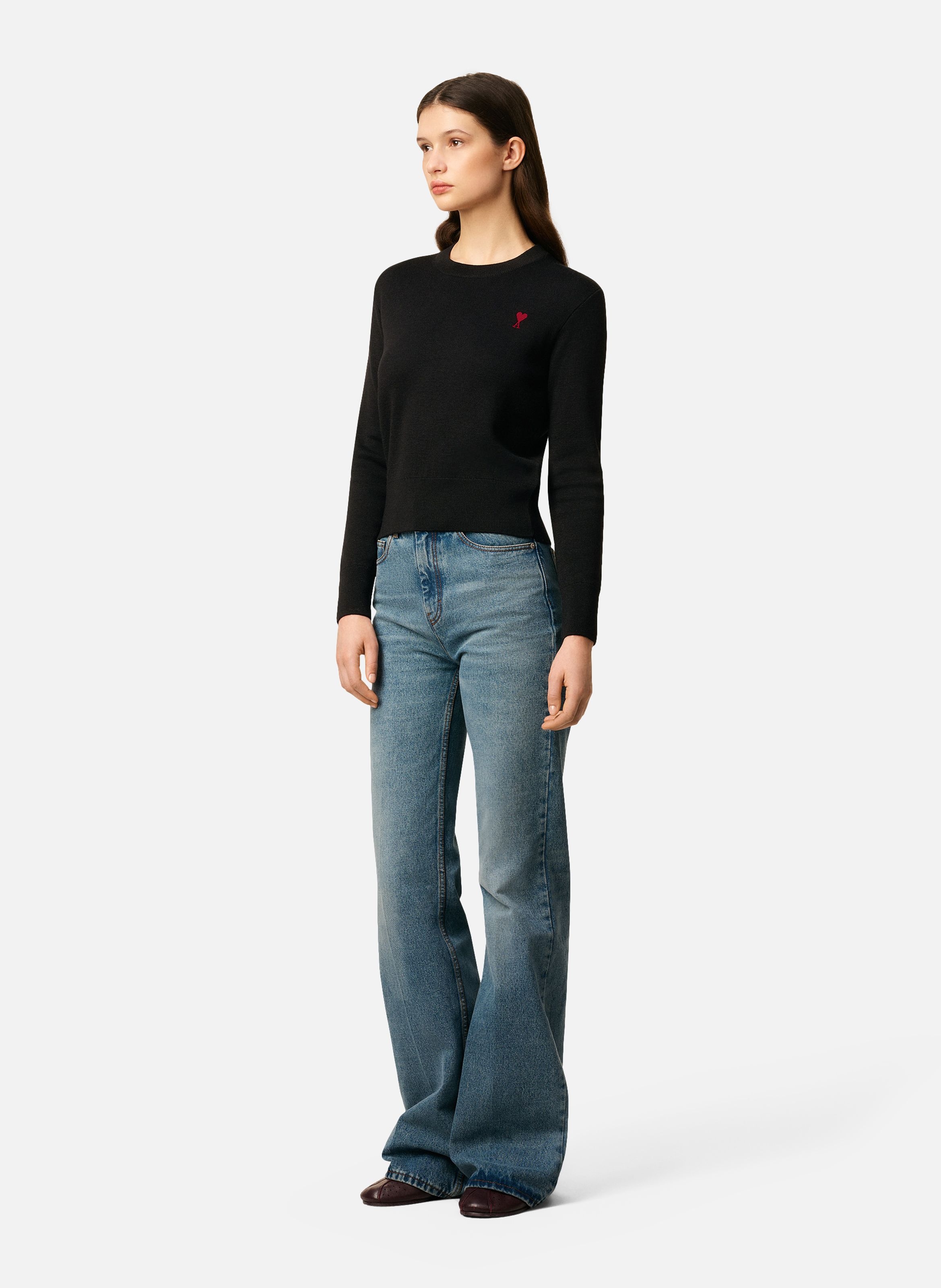 Pull col rond ami de coeur en laine AMI PARIS Noir