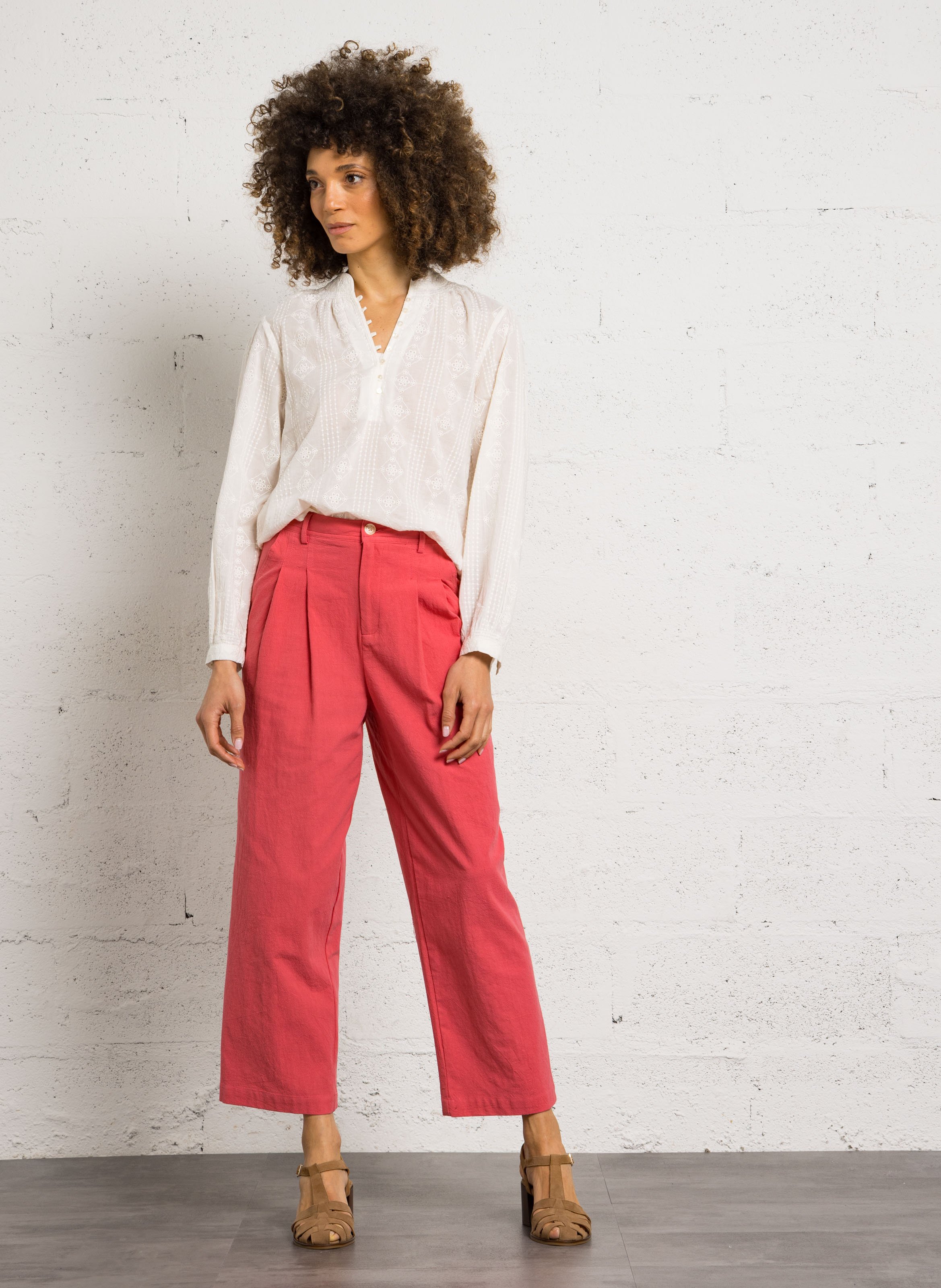 Blouse col v en coton delice MAISON 123 Beige