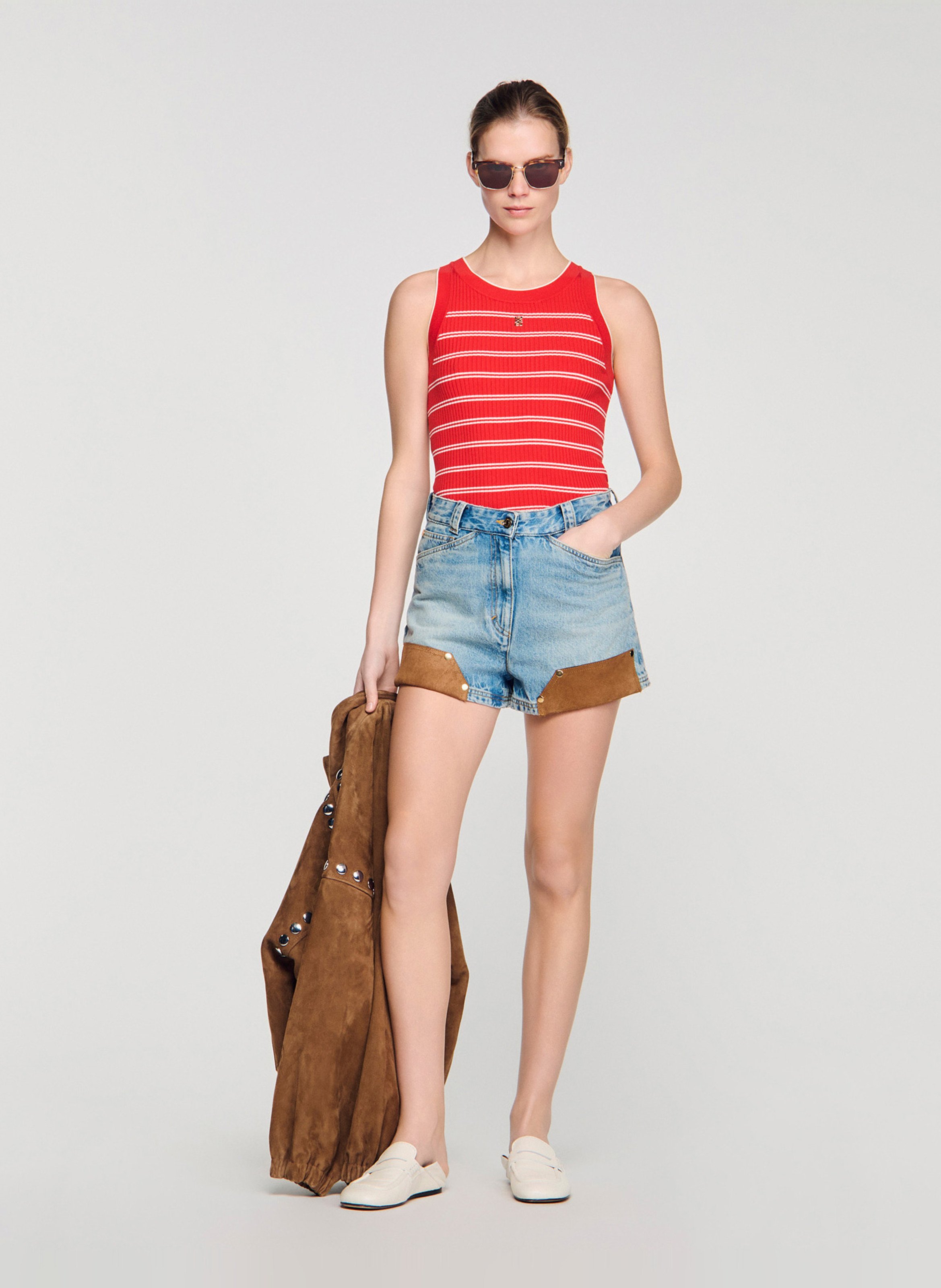 Pull col rond rayé SANDRO Rouge