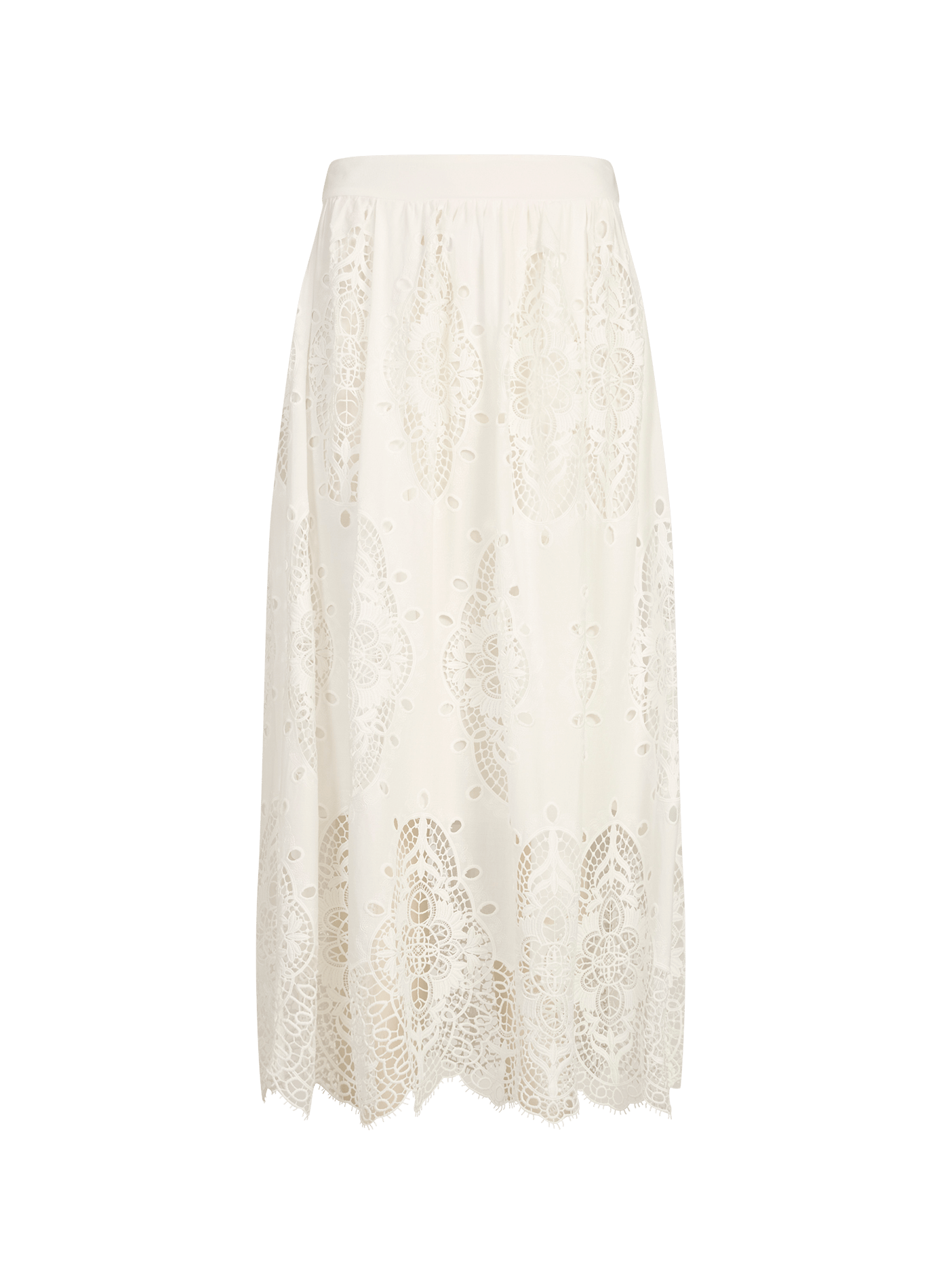 Jupe midi à broderies anglaises en coton BERENICE Blanc