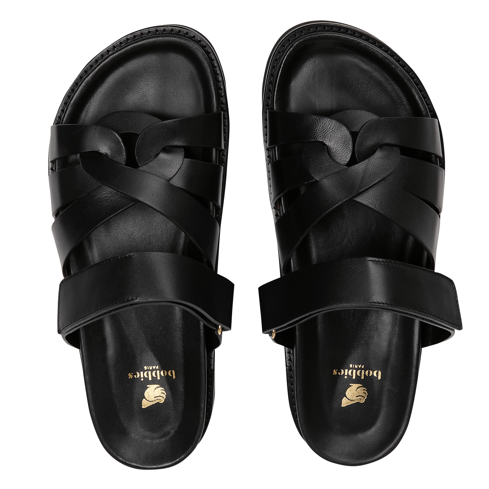 Sandales plates en cuir atlas BOBBIES Noir