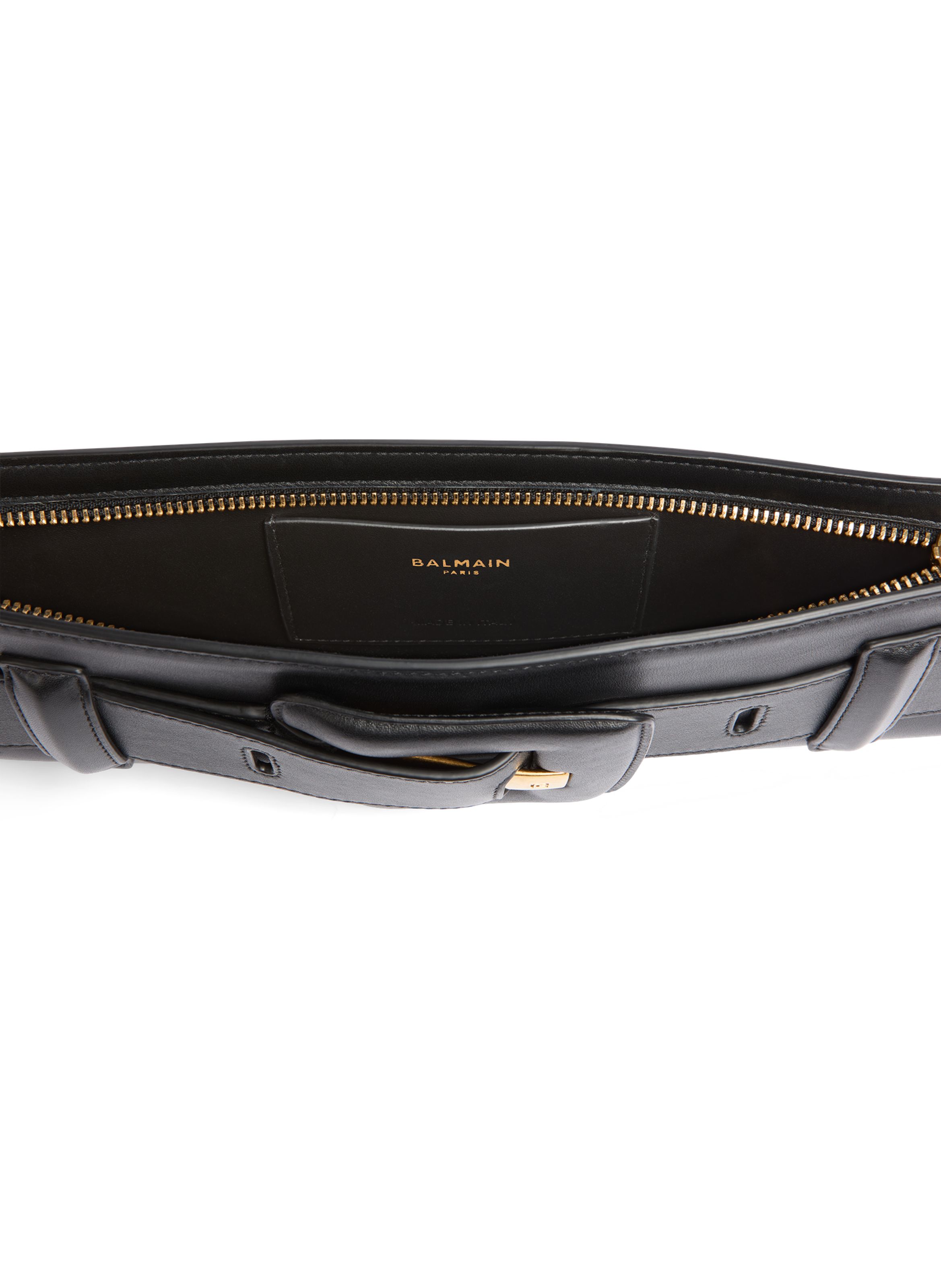 Pochette anthem en cuir lisse BALMAIN Noir