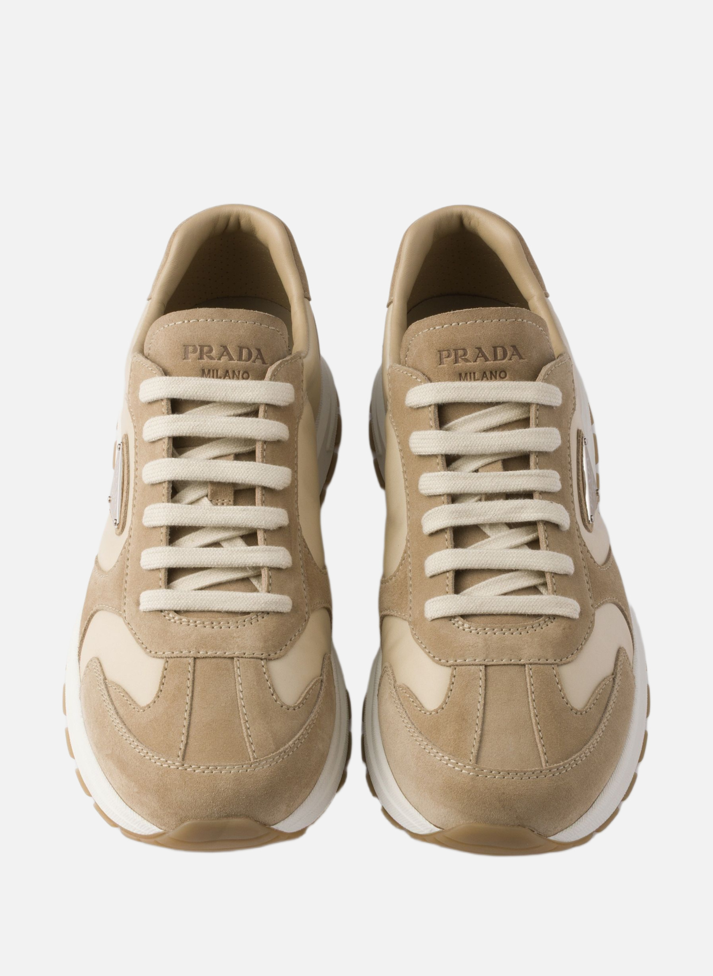Sneakers prax en daim et re-nylon PRADA Beige