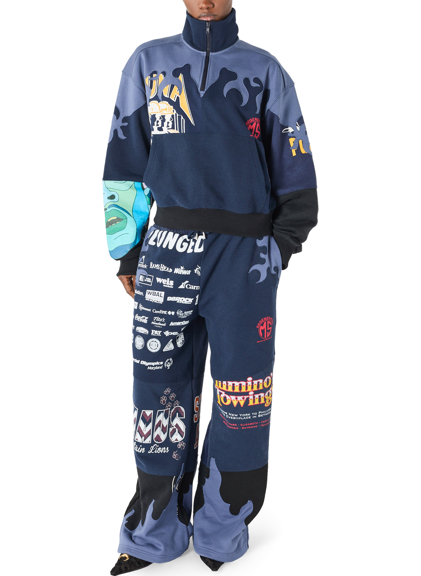 Sweatshirt en jersey upcyclé à patchs fleurs unisexe | Bleu MARINE SERRE Femme