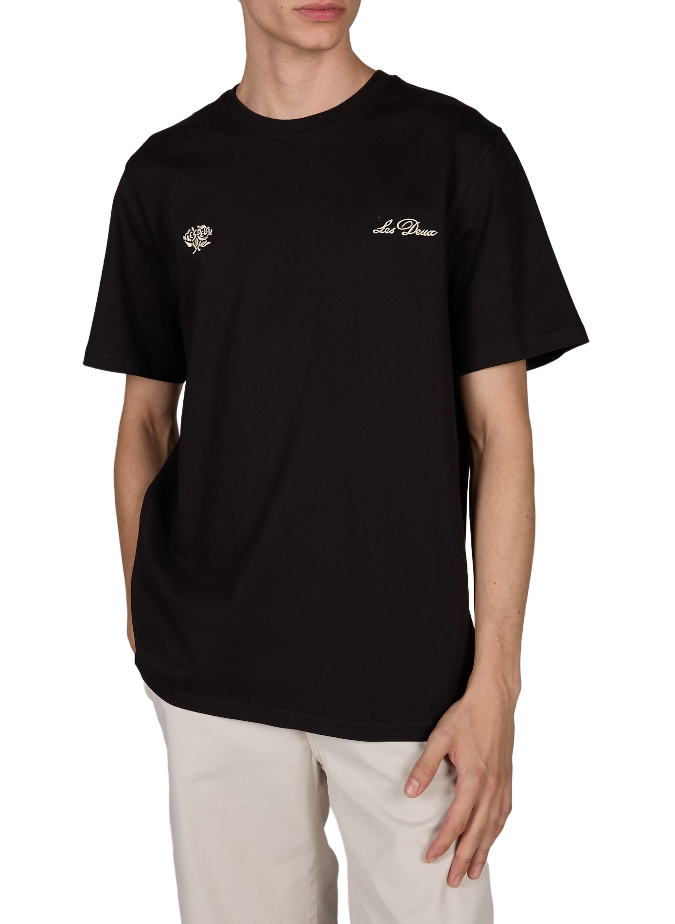 Straight embroidered cotton t-shirt LES DEUX Black